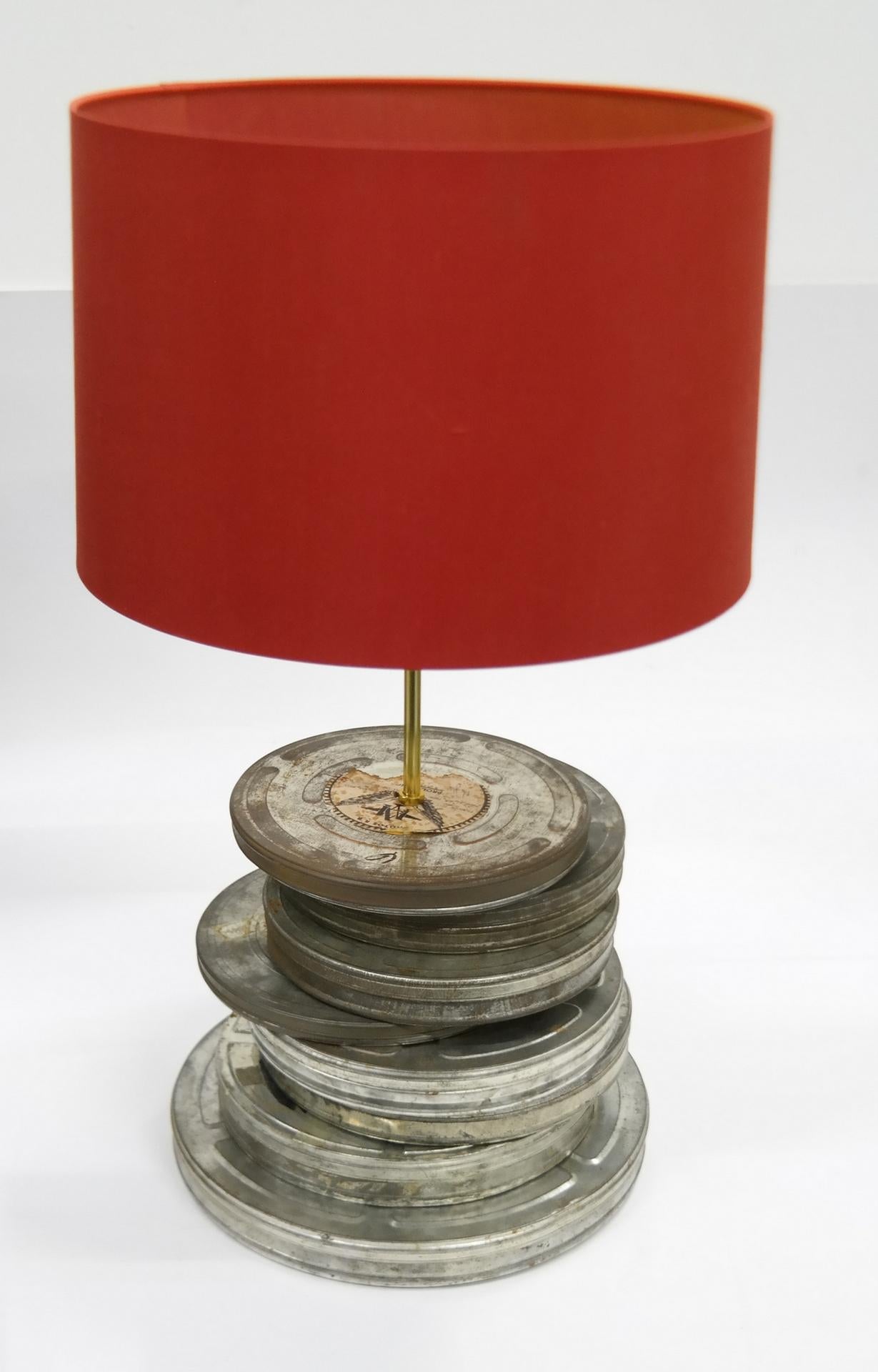Industrial Large Table Lamp from Movie Film Cans For Sale