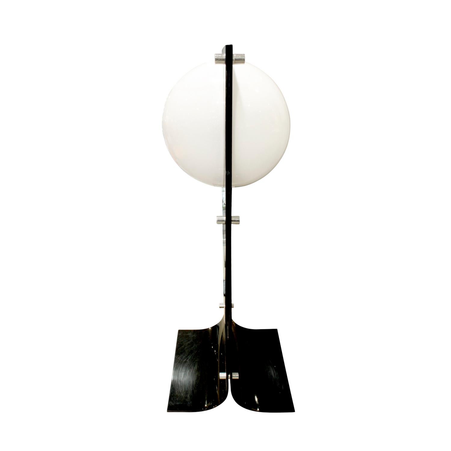 Mid-Century Modern Large Table Lamp in Black Lucite with White Lucite Orb, 1970s