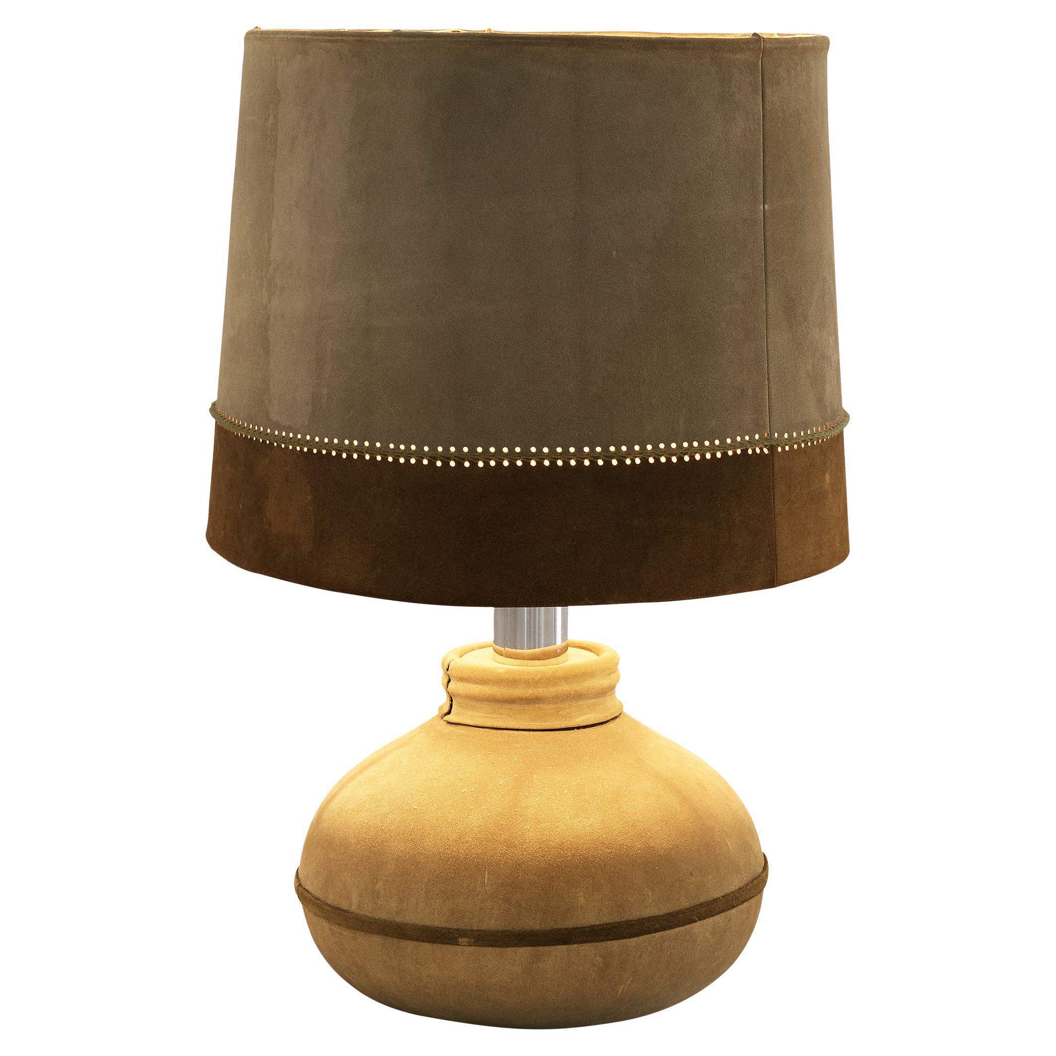 Large Table Lamp in Brown Leather