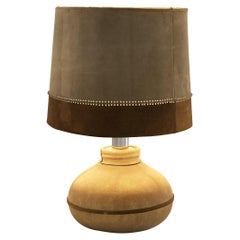 Large Table Lamp in Brown Leather
