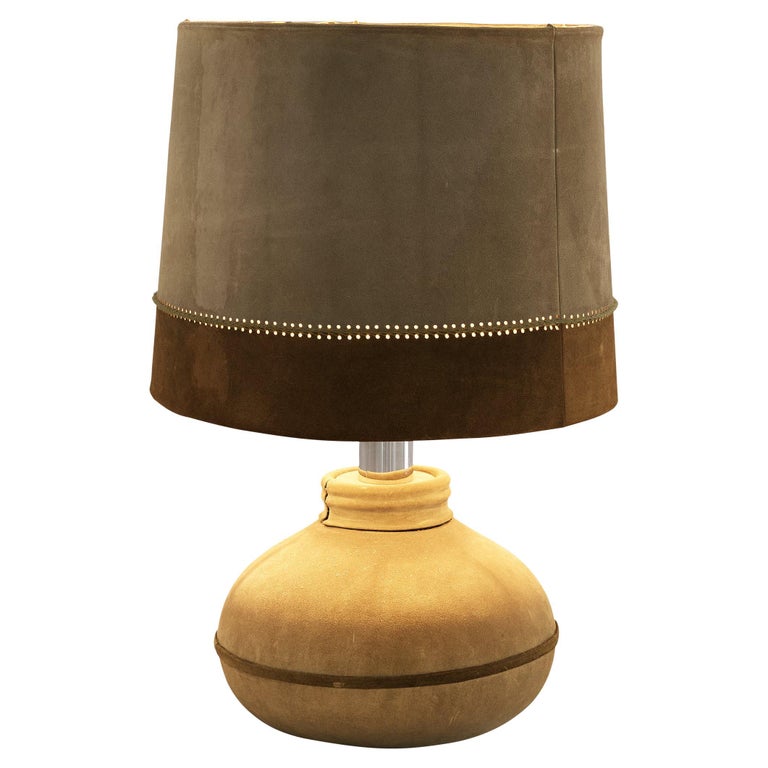 Large Table Lamp in Brown Leather For Sale at 1stDibs | large brown table  lamps, large table lamps