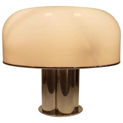 Large Table Lamp in Chrome and White Acrylic from Harvey Guzzini, Italy, 1968
