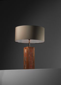large table lamp in oak & ceramic tile French provencal popular art unique piece