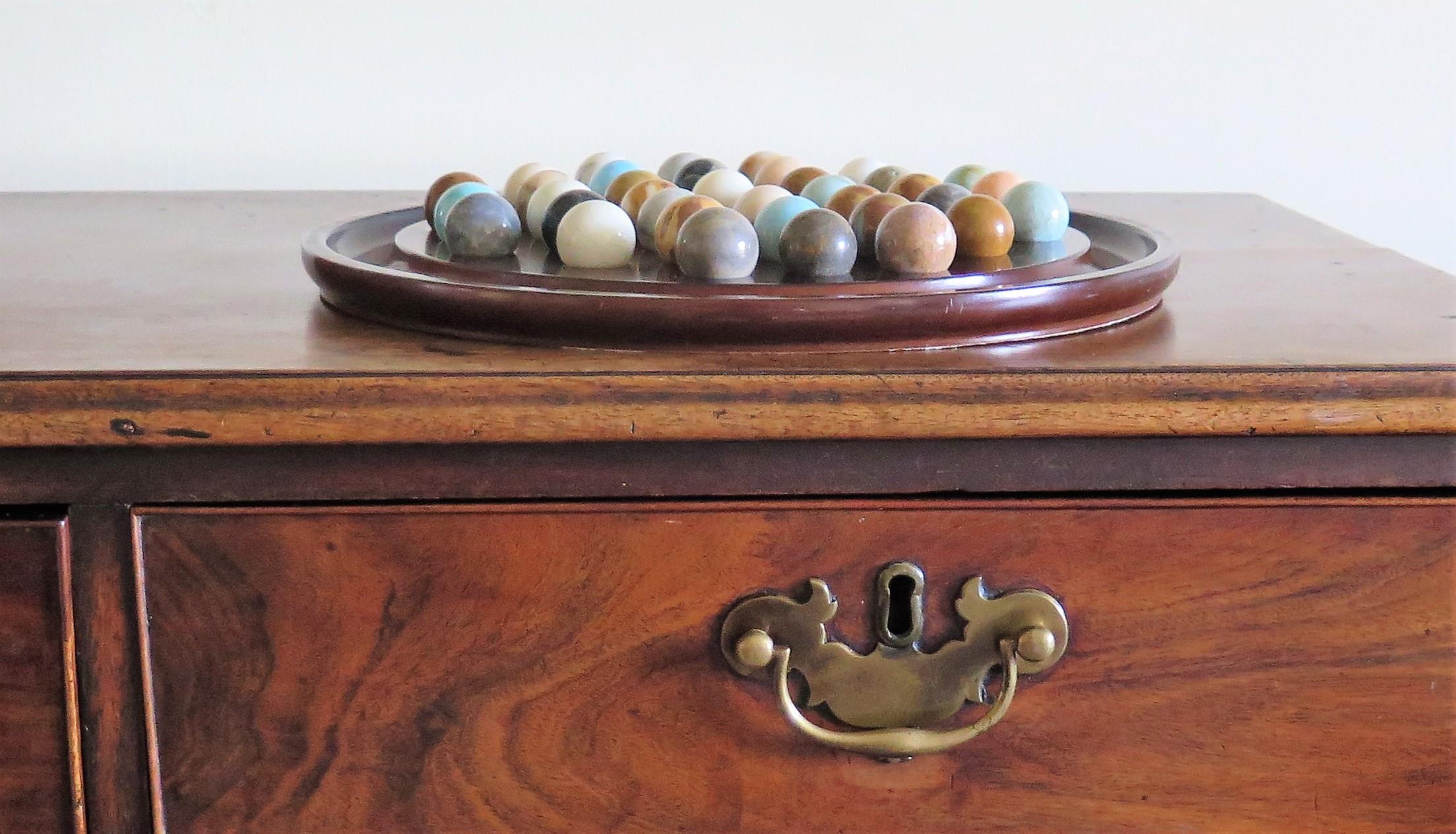 Large Table Marble Solitaire Game with 36 Mineral Stone Marbles, circa 1940 7