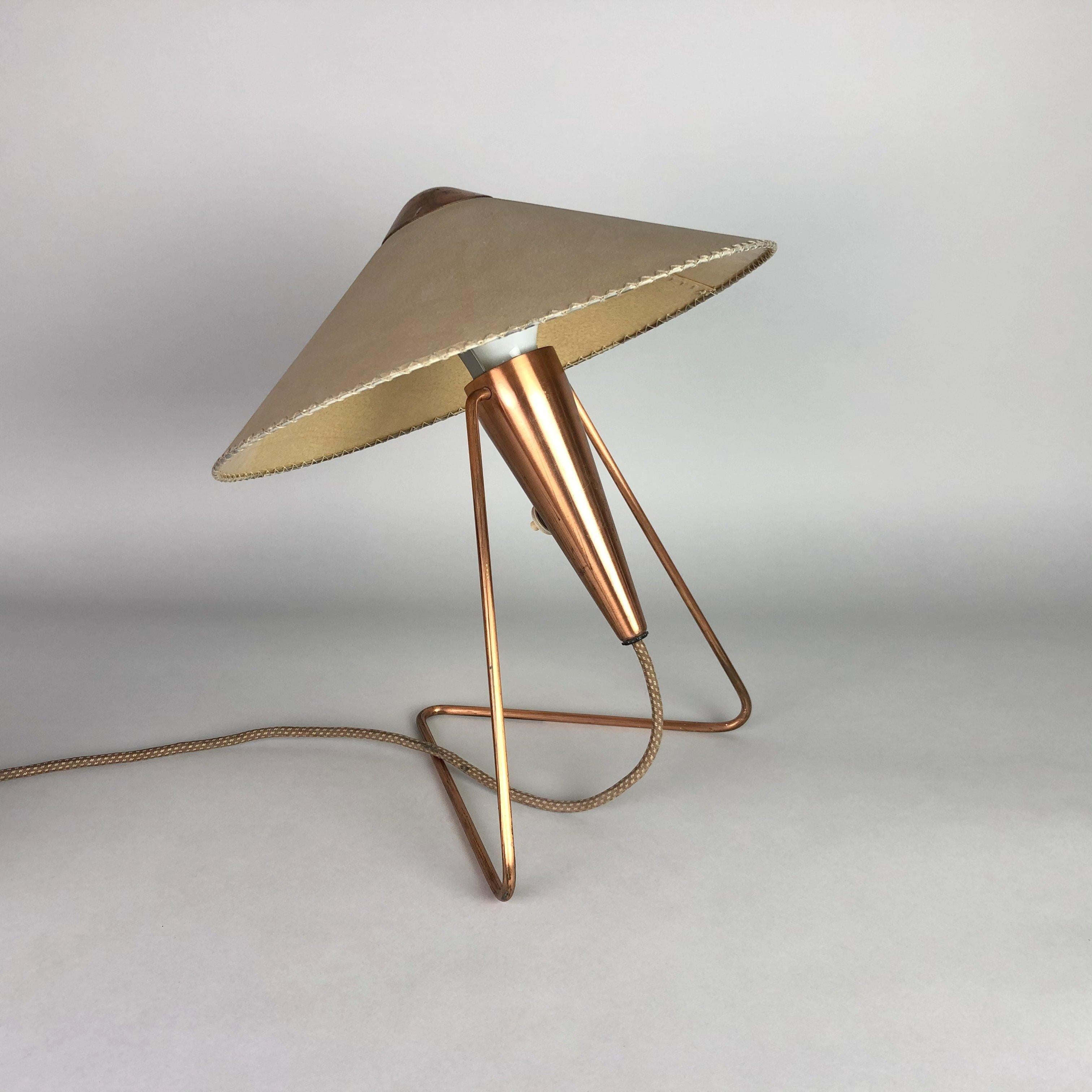 Gorgeous vintage lamp by designer Helena Frantova for OKOLO, Czechoslovakia. The lamp has it's original paper lamp shade and original, fully functional wiring. It is possible to hang it on the wall. Biggest version of the lamp.