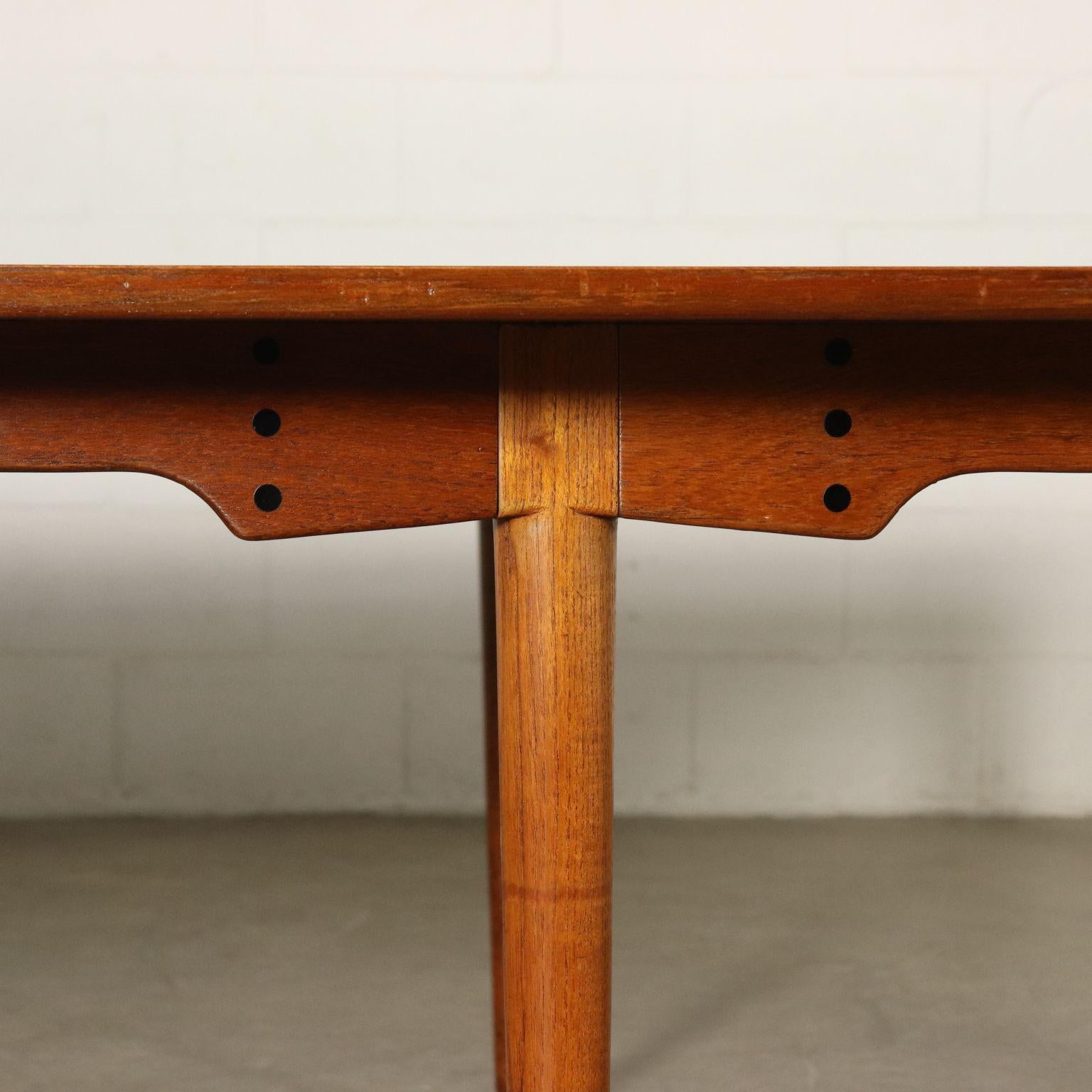 Oak Large Table Teak Veneer Vintage Manufactured Italy, 1960s