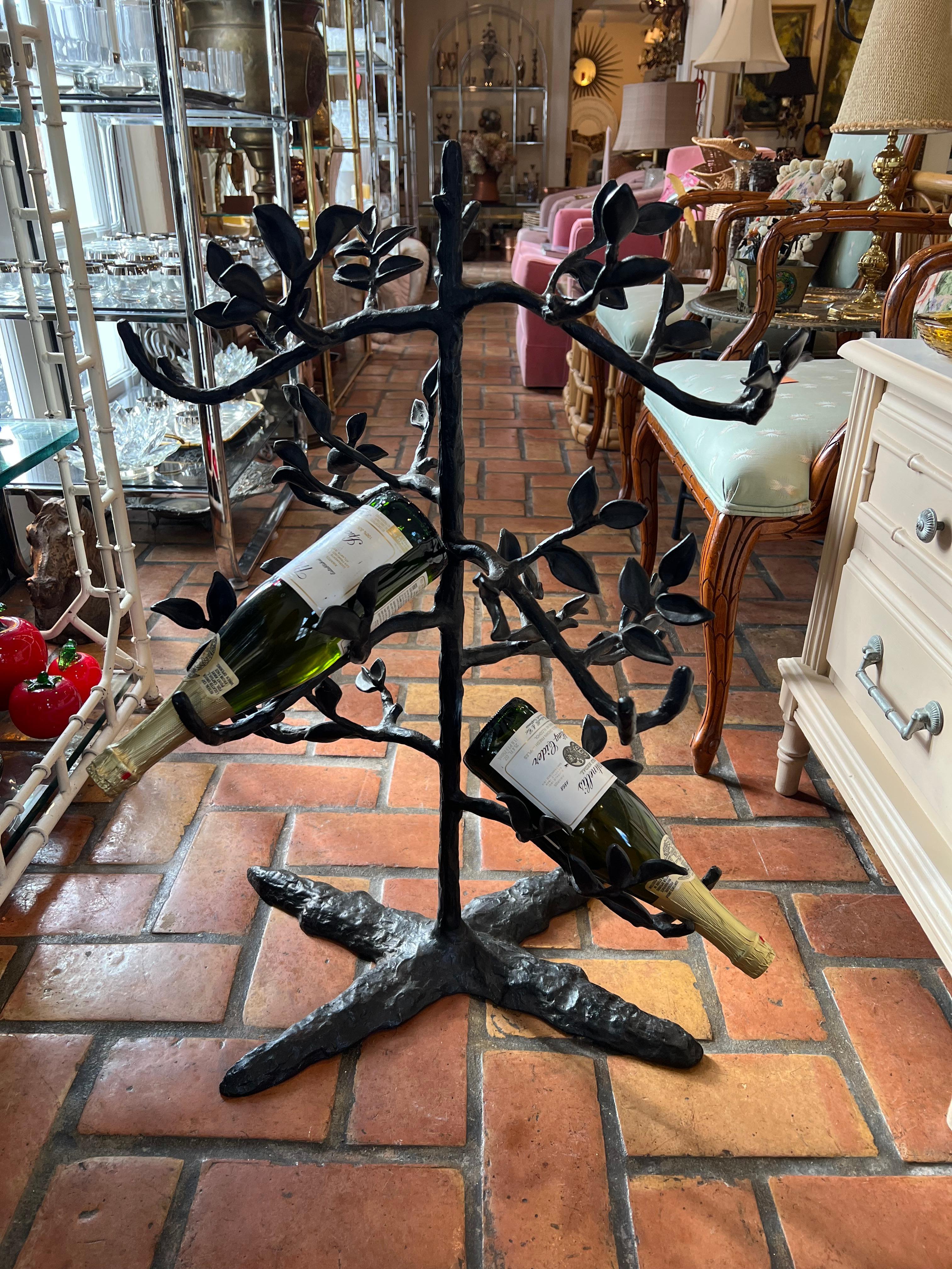 Large table top black metal 6 bottle wine holder in the shape of a tree. For Sale 1