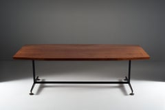 Large Table with Metal Frame and Wooden Top Manifattura Italiana, circa 1960