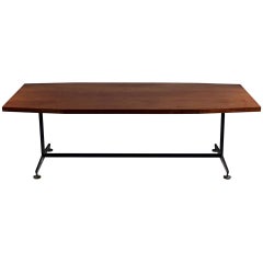 Large Table with Metal Frame and Wooden Top Manifattura Italiana, circa 1960