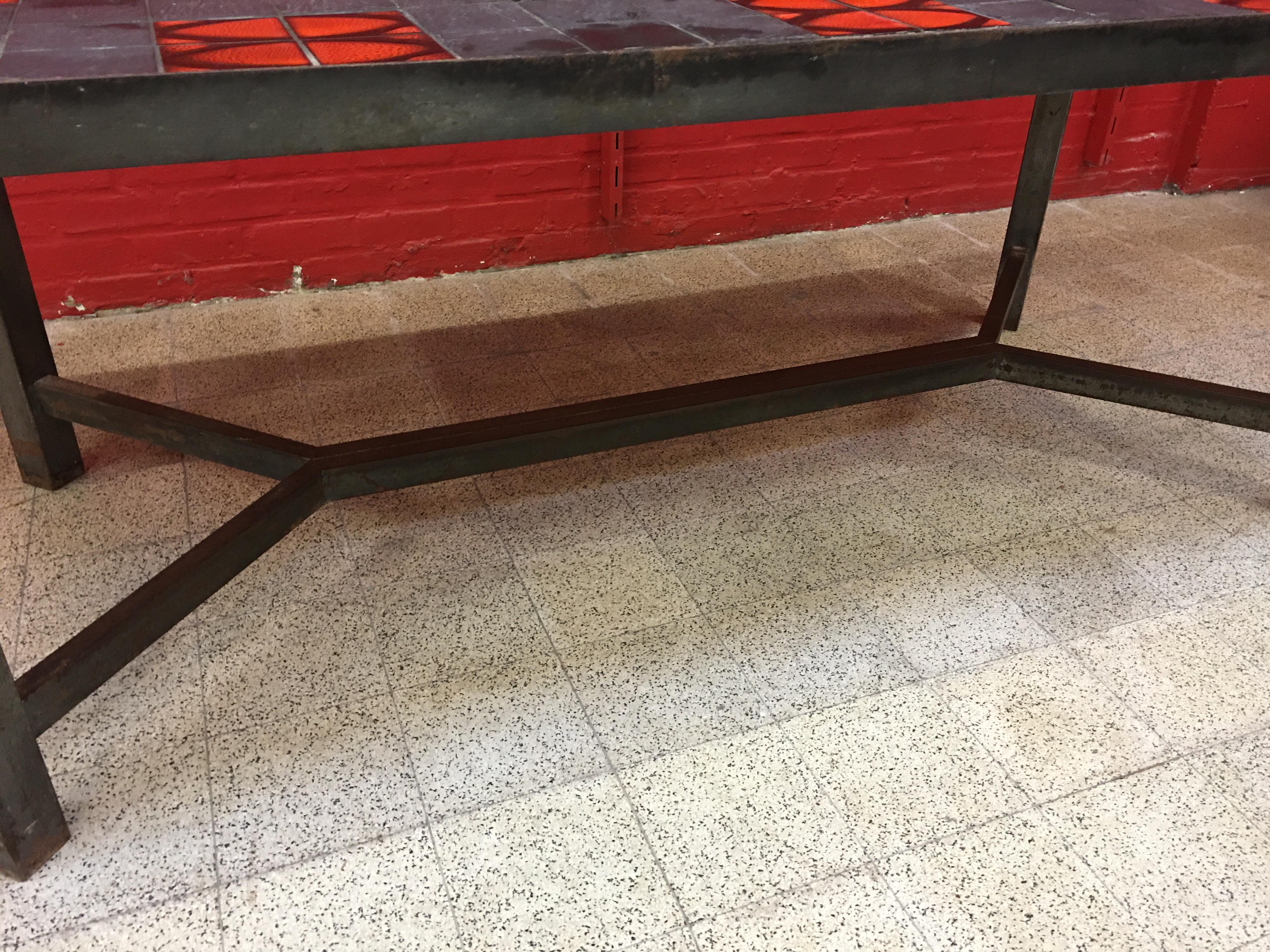 Large Table with Metallic Structure in the Style of Jacques Adnet, circa 1950 For Sale 1