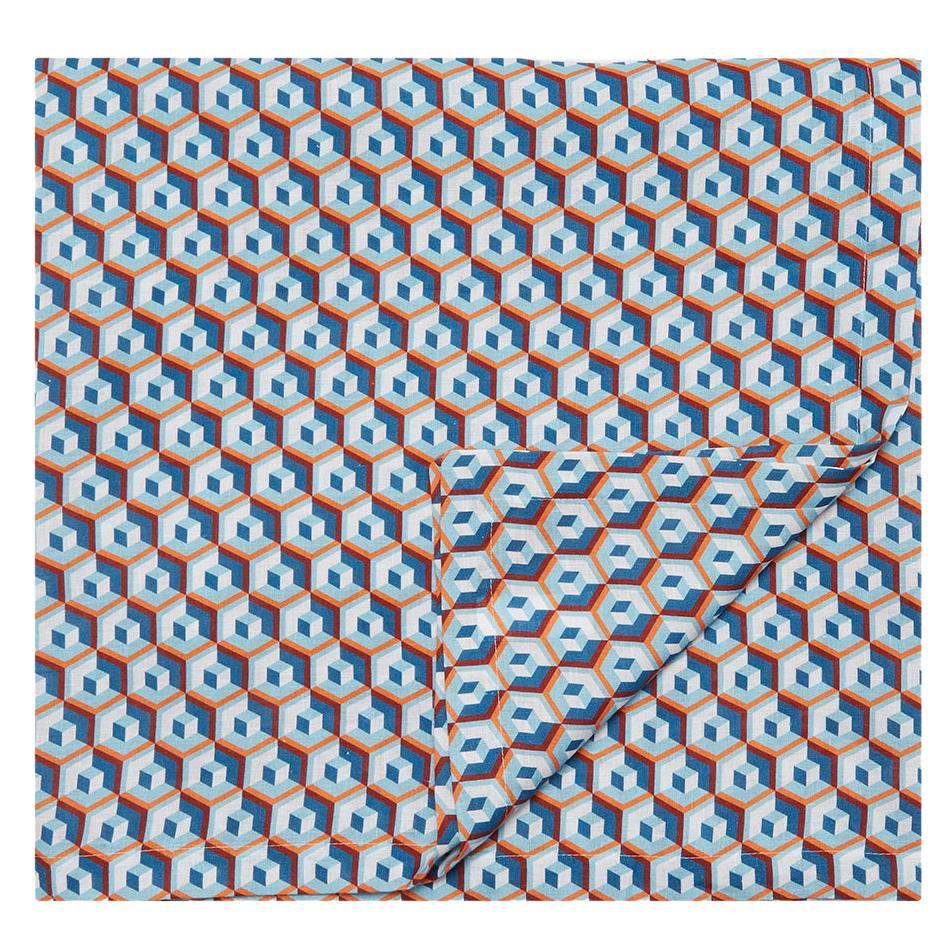 Large Tablecloth Cubi Blu Print, 100% Linen by La DoubleJ