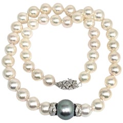 Large Tahitian Akoya Pearl Necklace 14k Gold Certified