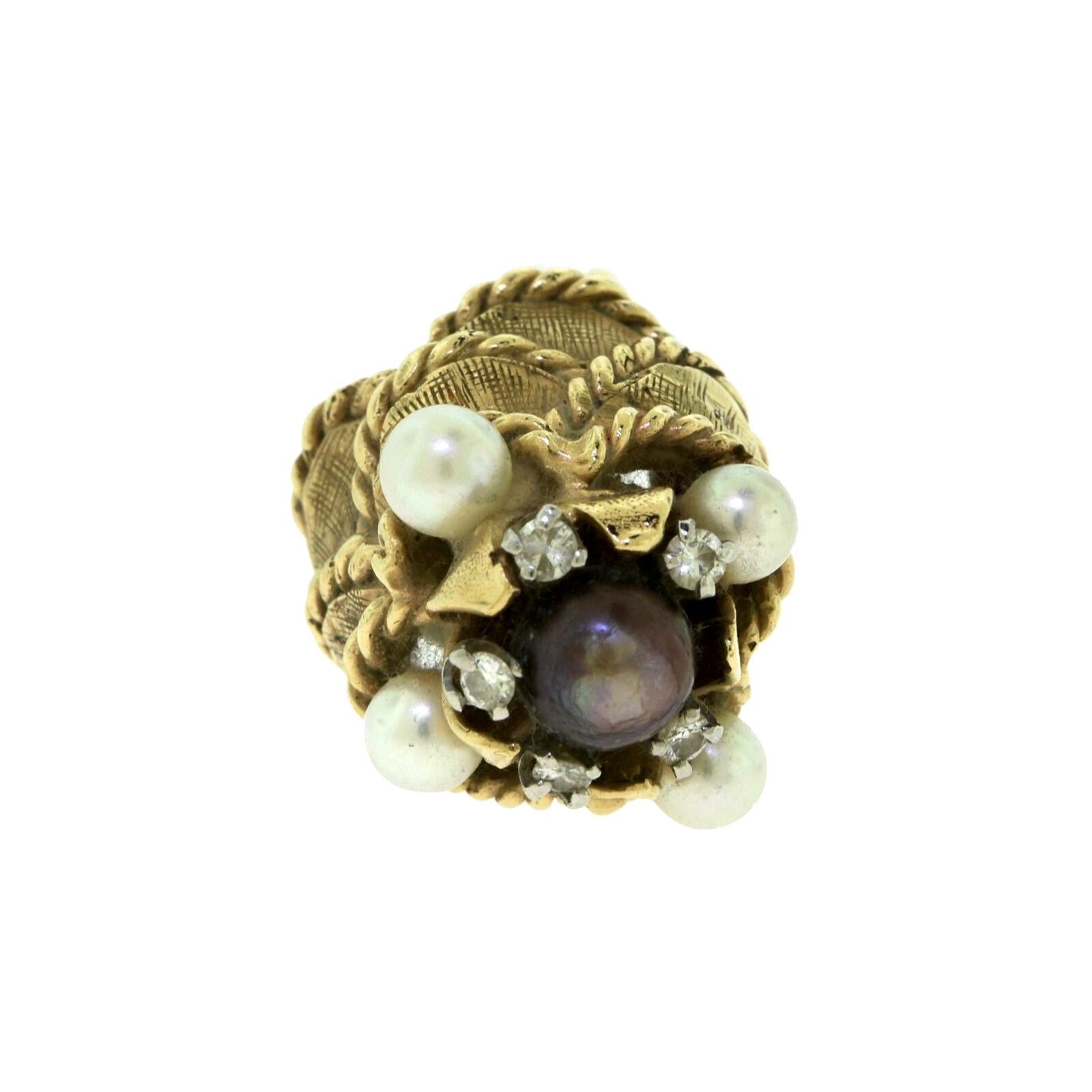 Large Tahitian and South Sea Pearl with Diamonds Cocktail Cluster Gold Ring For Sale