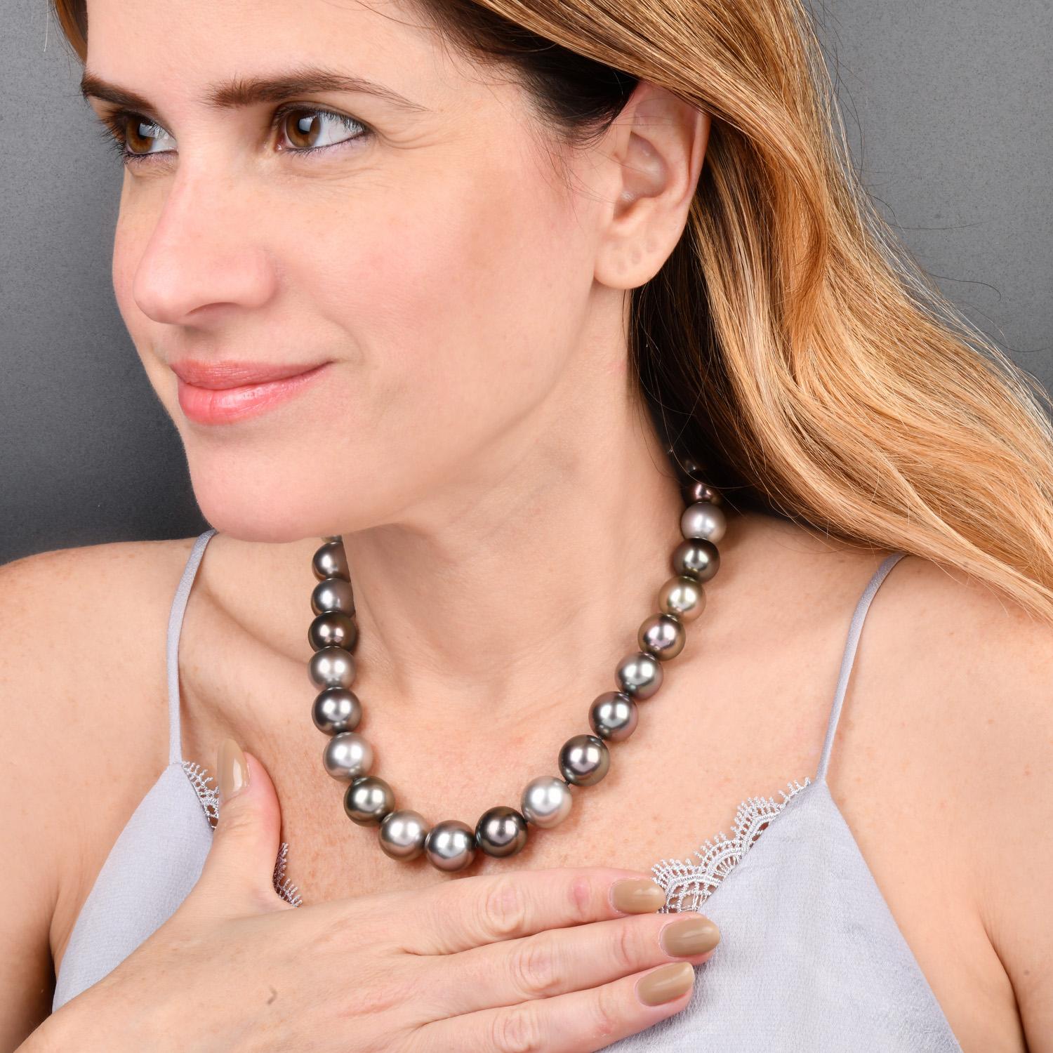 Modern Large Tahitian Pearl Diamond Statement 14K Gold Necklace For Sale