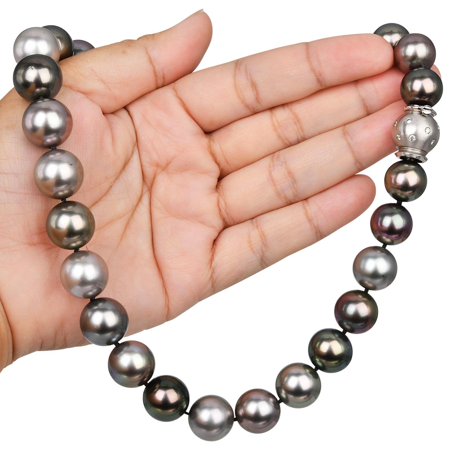 Women's or Men's Large Tahitian Pearl Diamond Statement 14K Gold Necklace For Sale