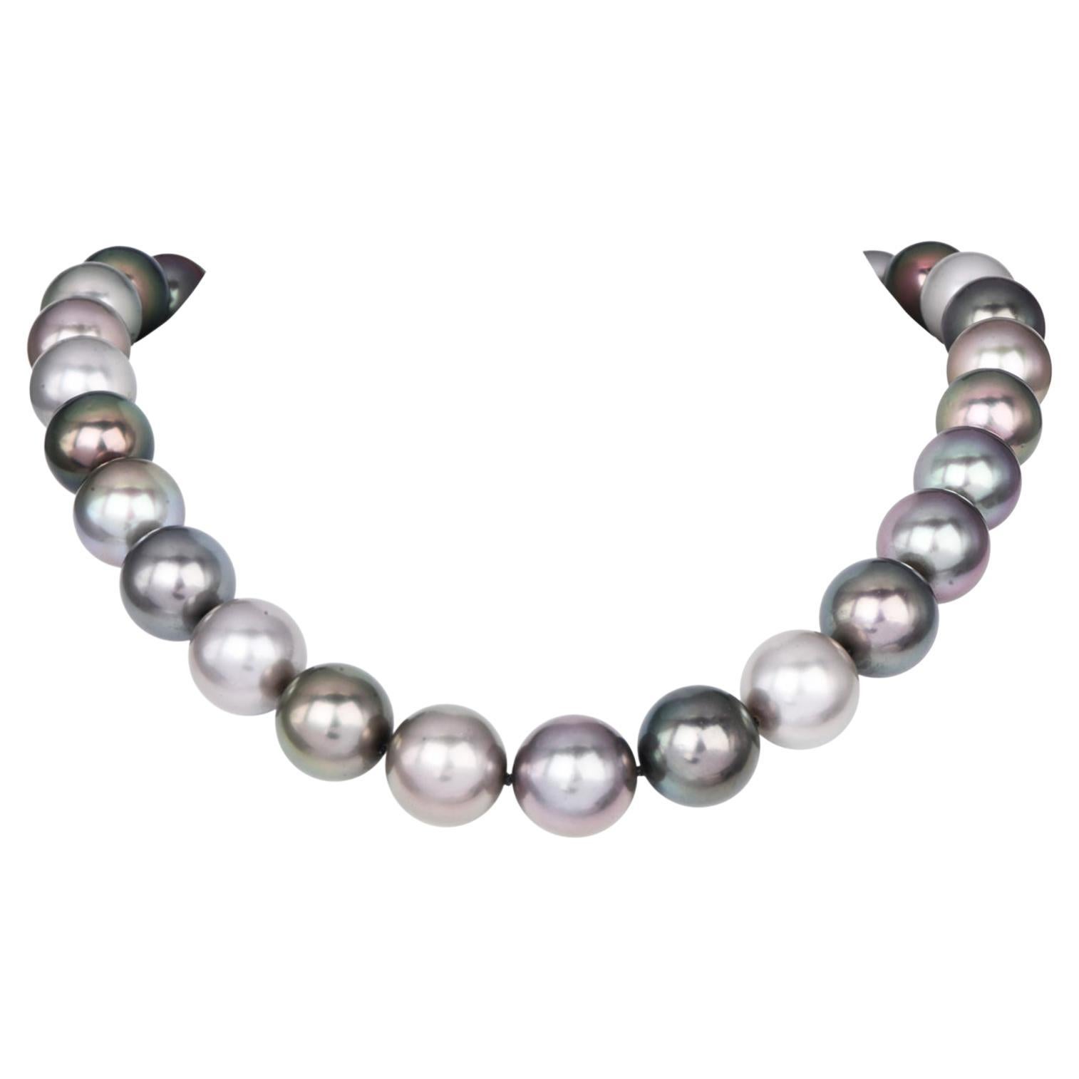 Large Tahitian Pearl Diamond Statement 14K Gold Necklace For Sale