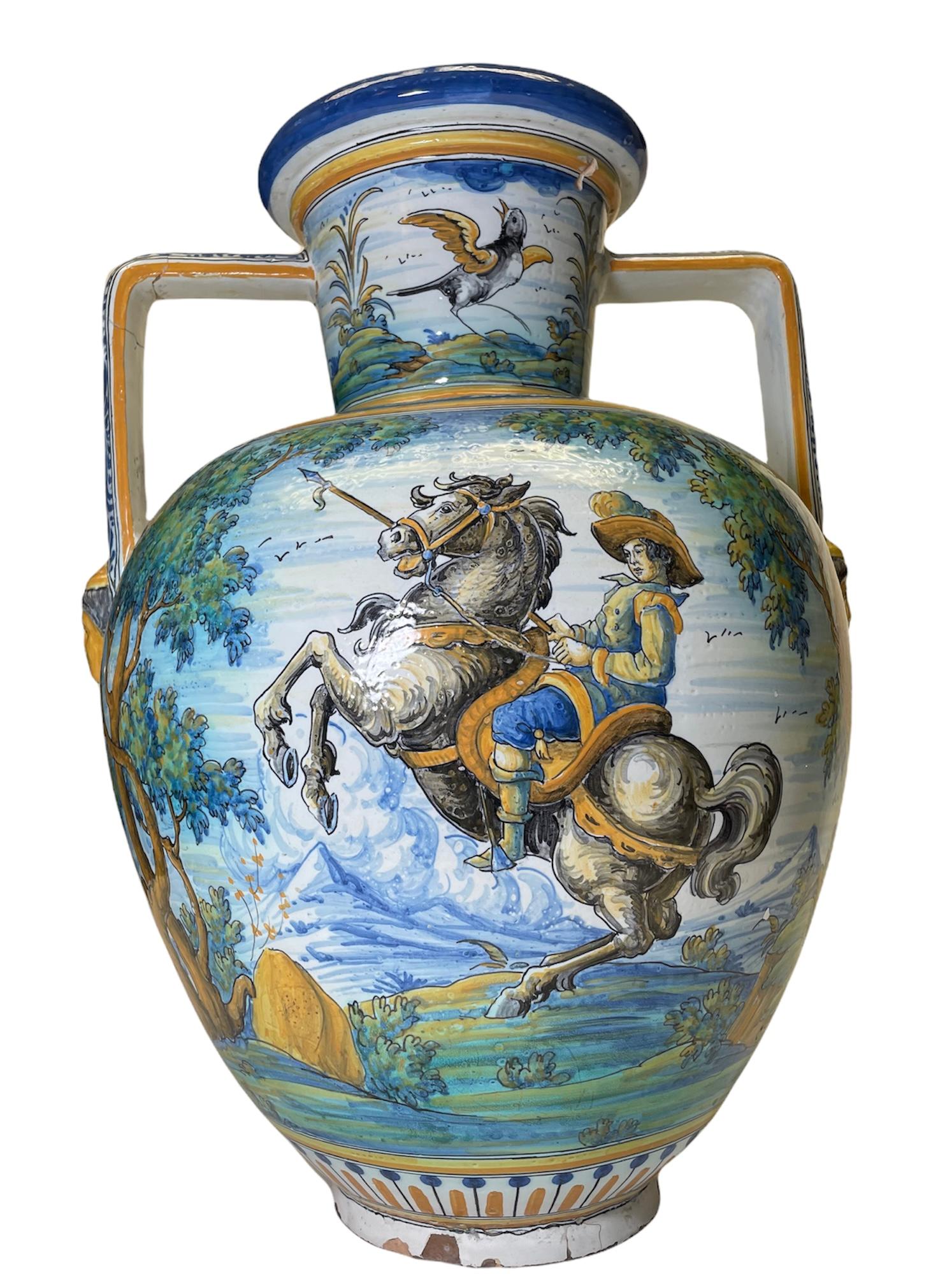 Large Talavera Hand Painted Majolica Amphora/Urn Vase For Sale 3