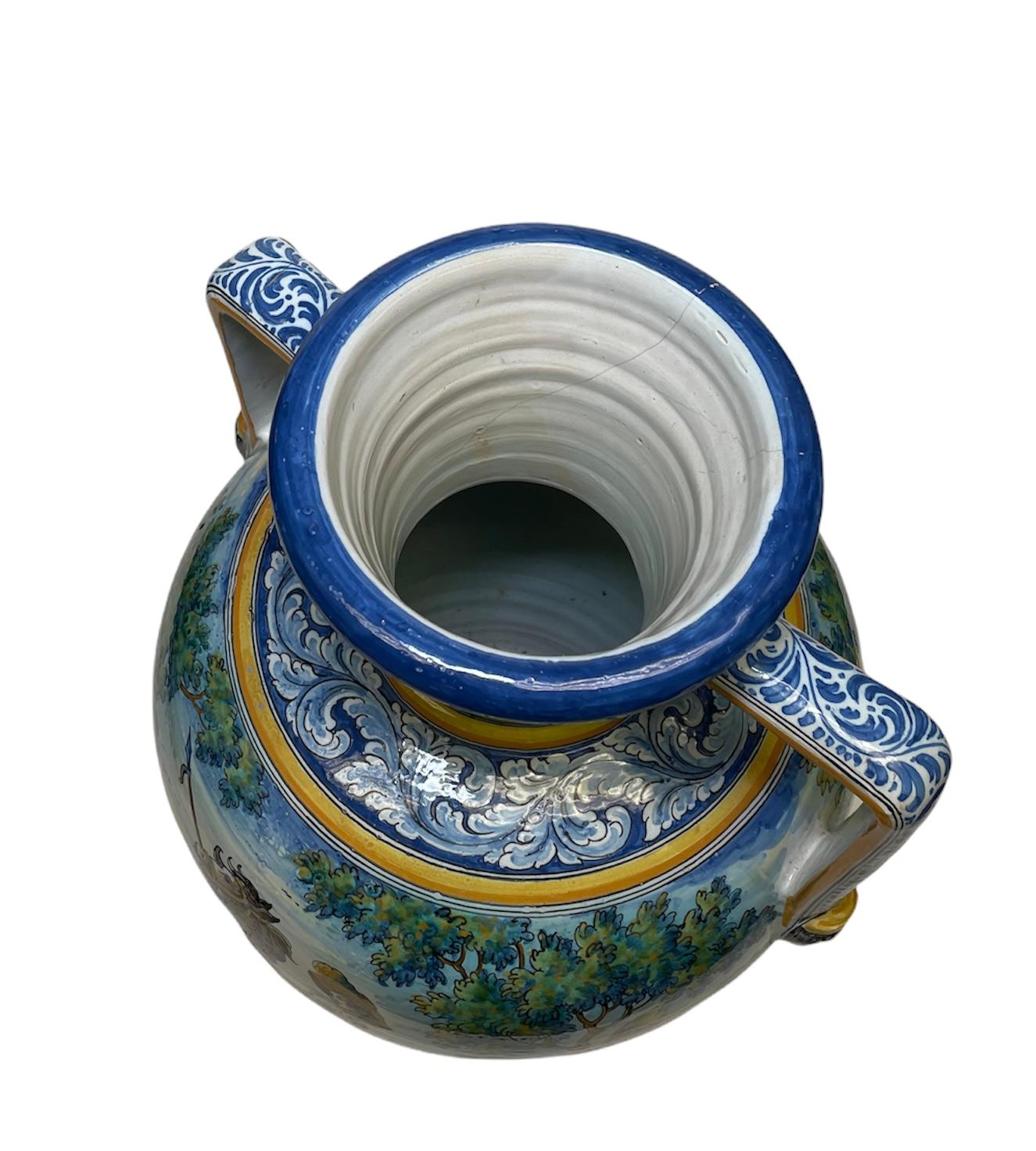 Large Talavera Hand Painted Majolica Amphora/Urn Vase For Sale 5