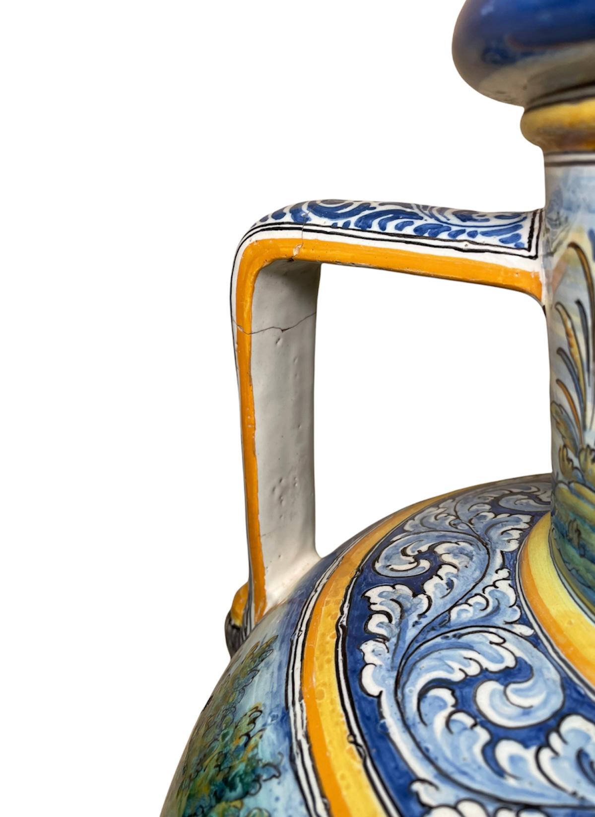 Große Talavera Hand bemalt Majolika Amphora / Urne Vase 8