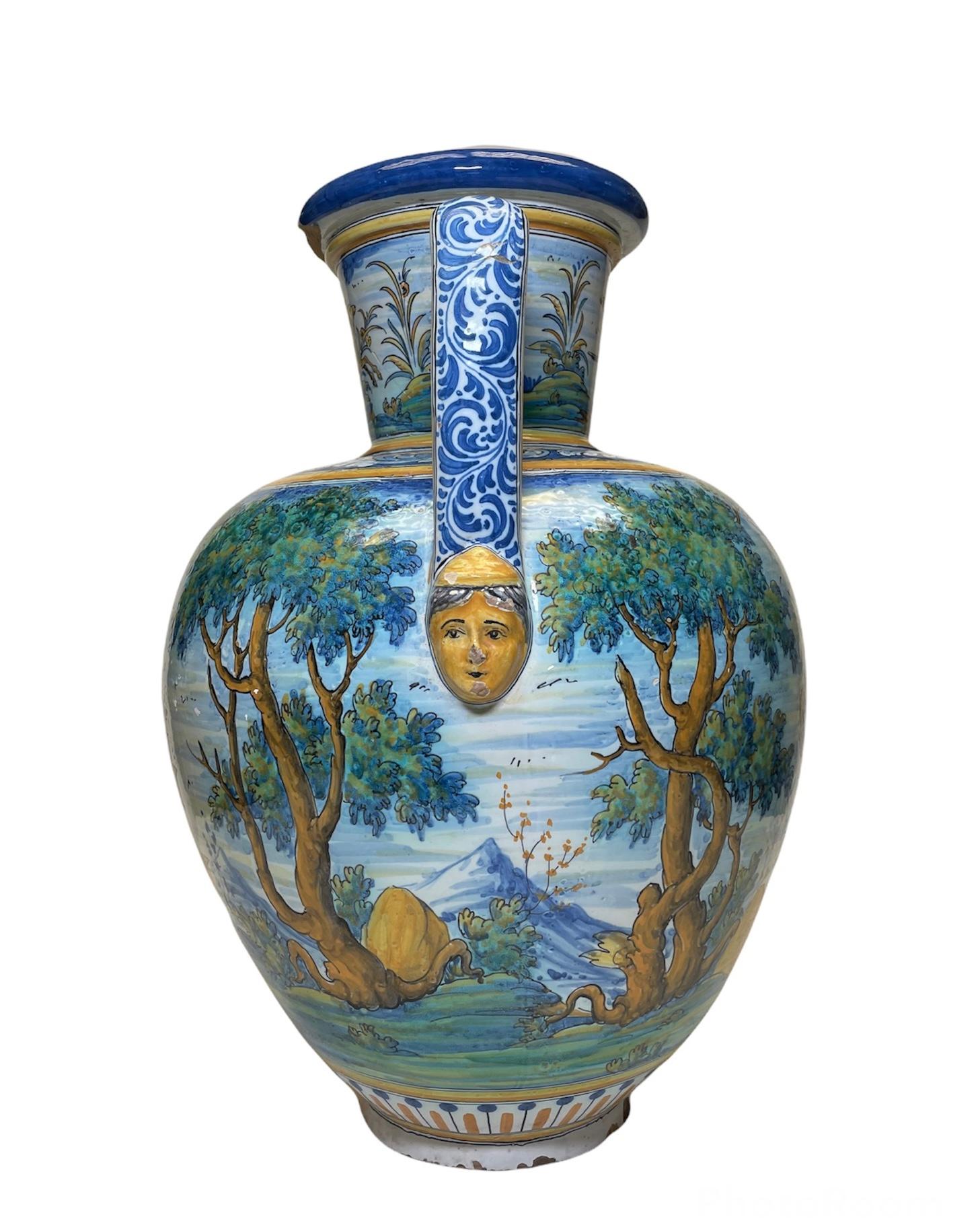 Baroque Large Talavera Hand Painted Majolica Amphora/Urn Vase For Sale