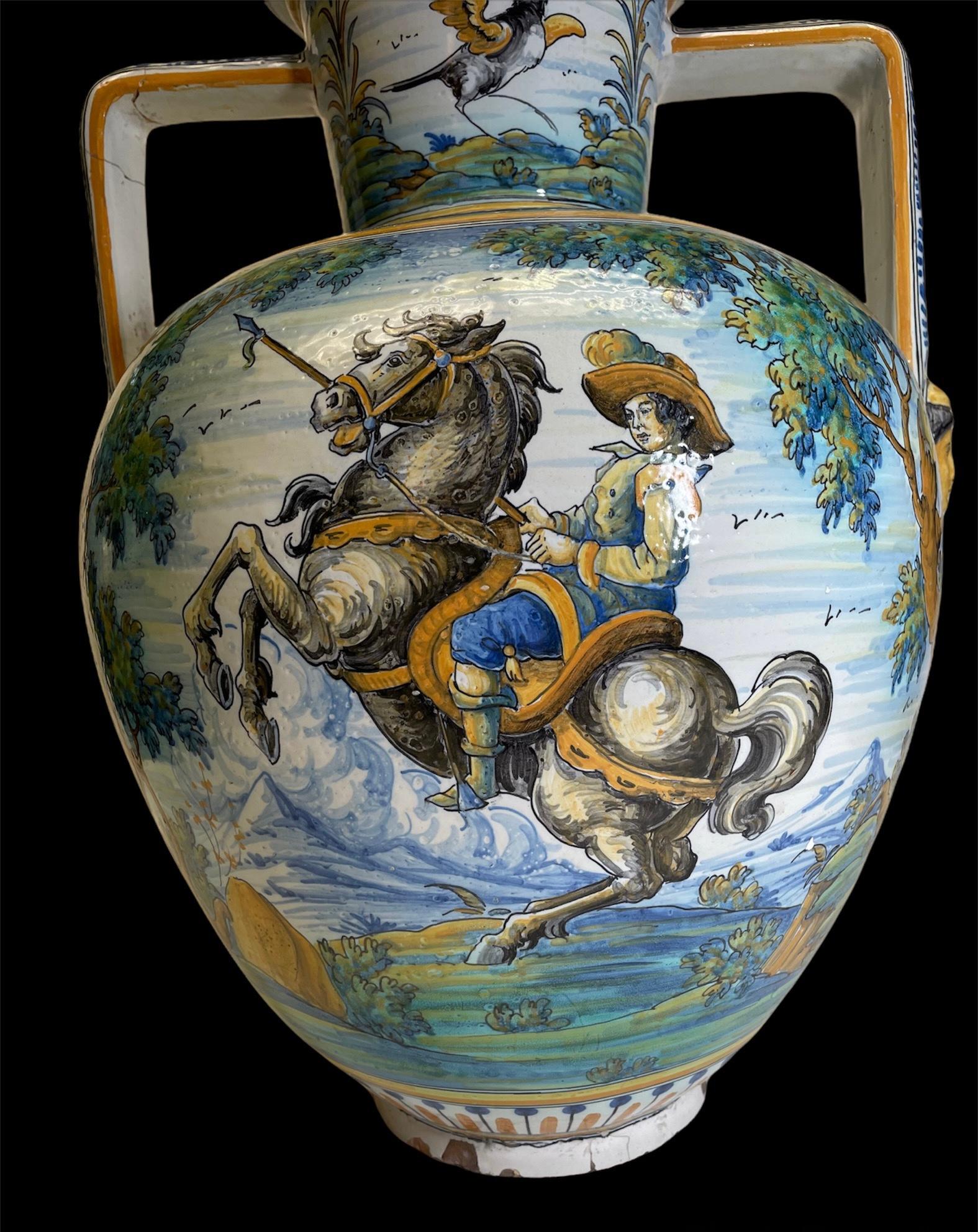 Baroque Large Talavera Hand Painted Majolica Amphora/Urn Vase