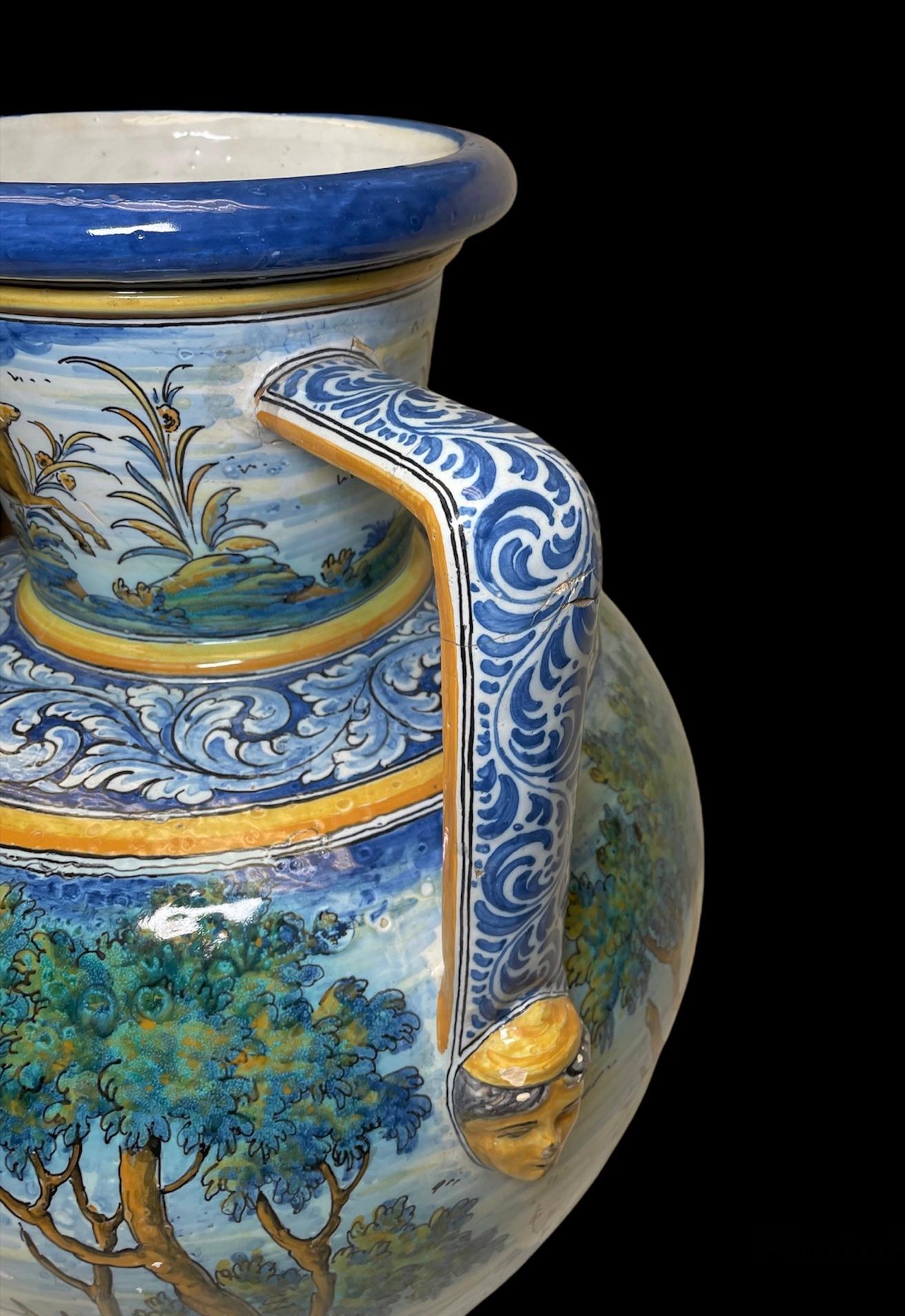 20th Century Large Talavera Hand Painted Majolica Amphora/Urn Vase For Sale