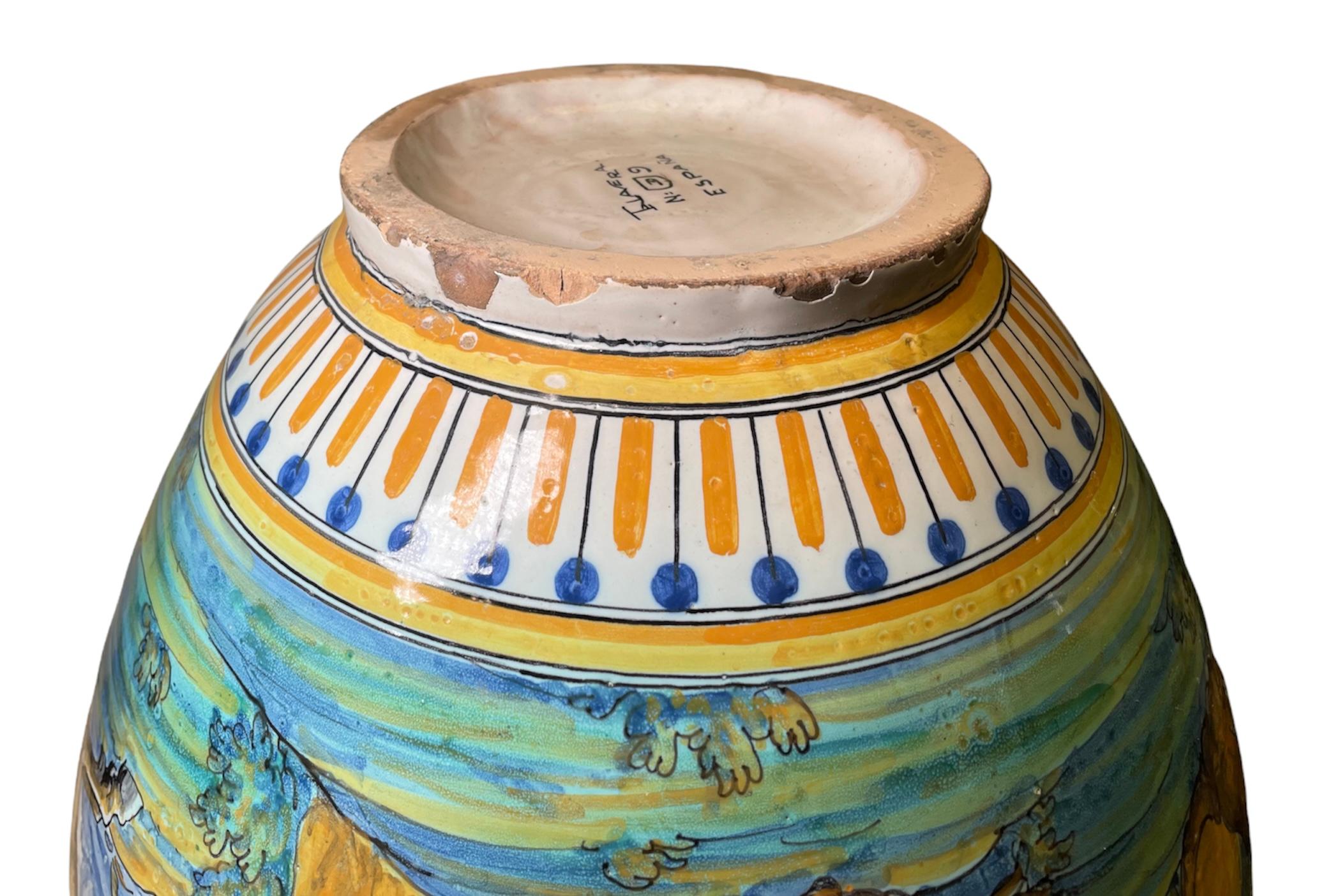 Große Talavera Hand bemalt Majolika Amphora / Urne Vase 1