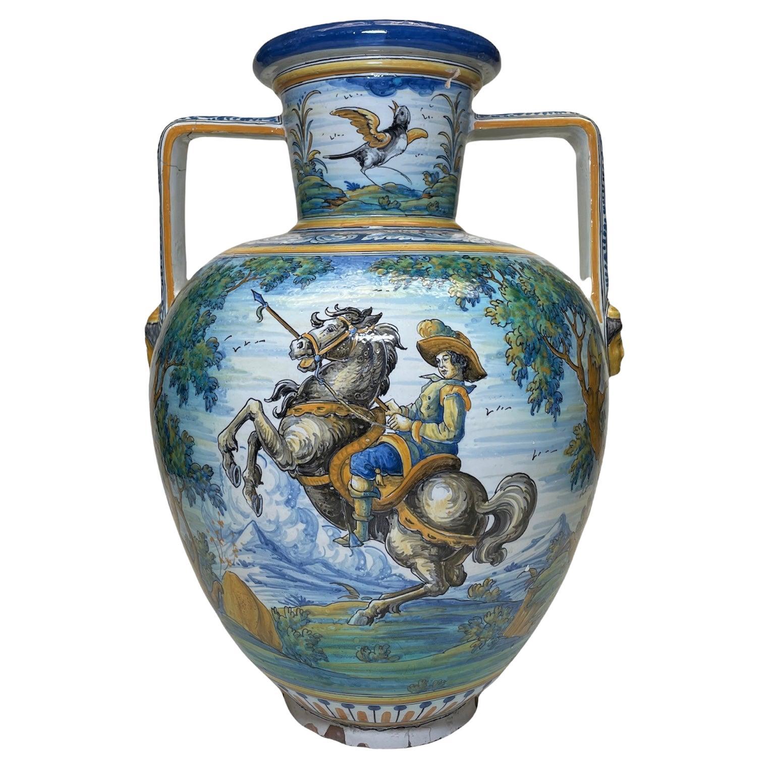 Large Talavera Hand Painted Majolica Amphora/Urn Vase For Sale