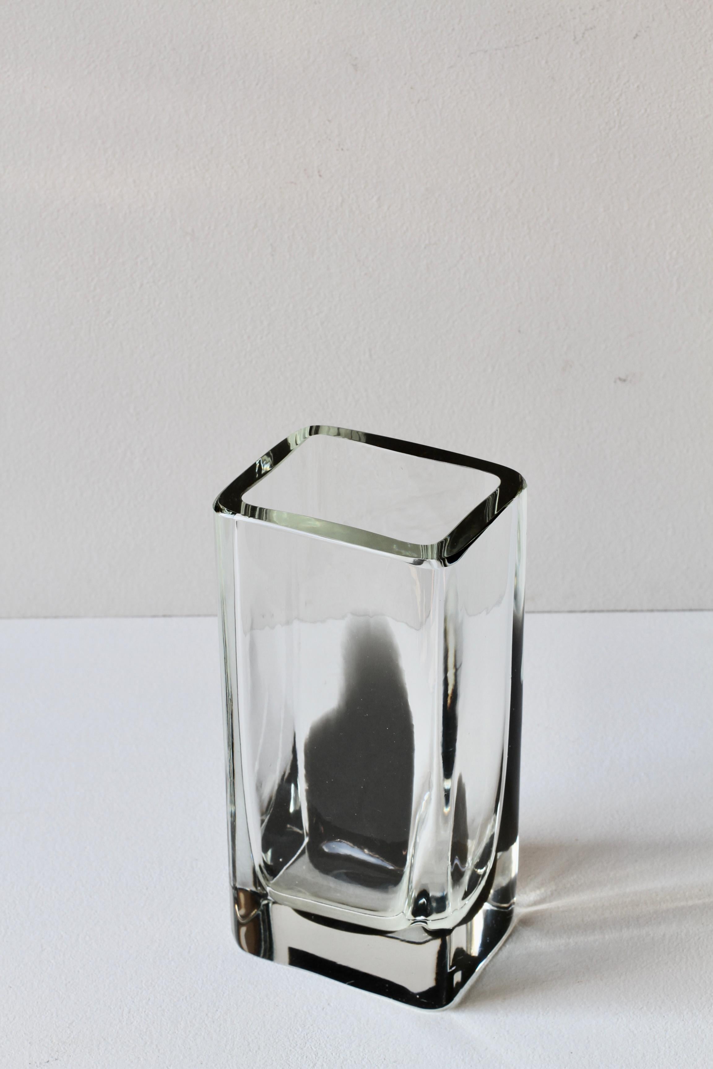 Grande vaso quadrato alto Cenedese in vetro di Murano nero e trasparente New Old Stock in vendita 3