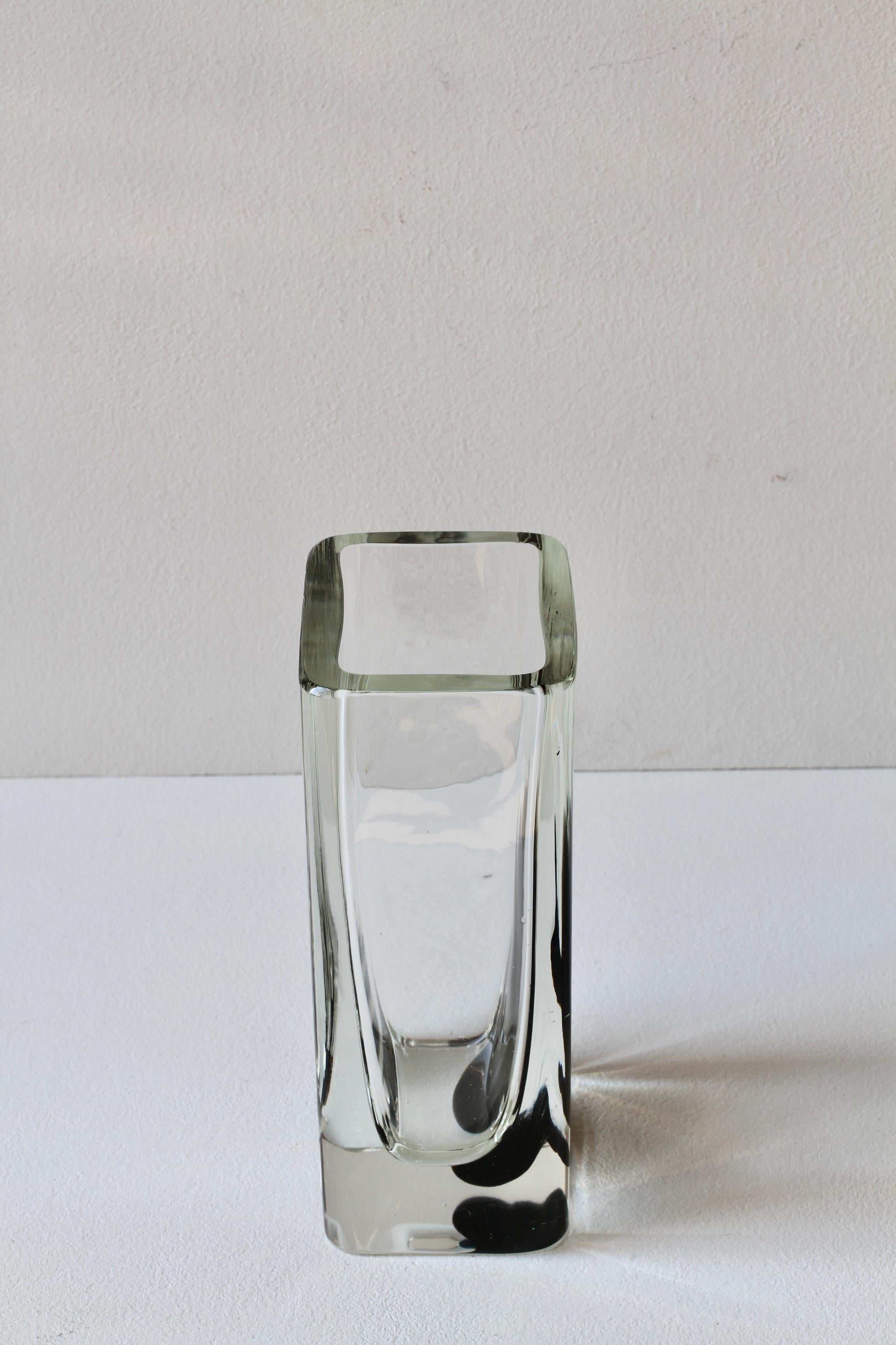 Grande vaso quadrato alto Cenedese in vetro di Murano nero e trasparente New Old Stock in vendita 4