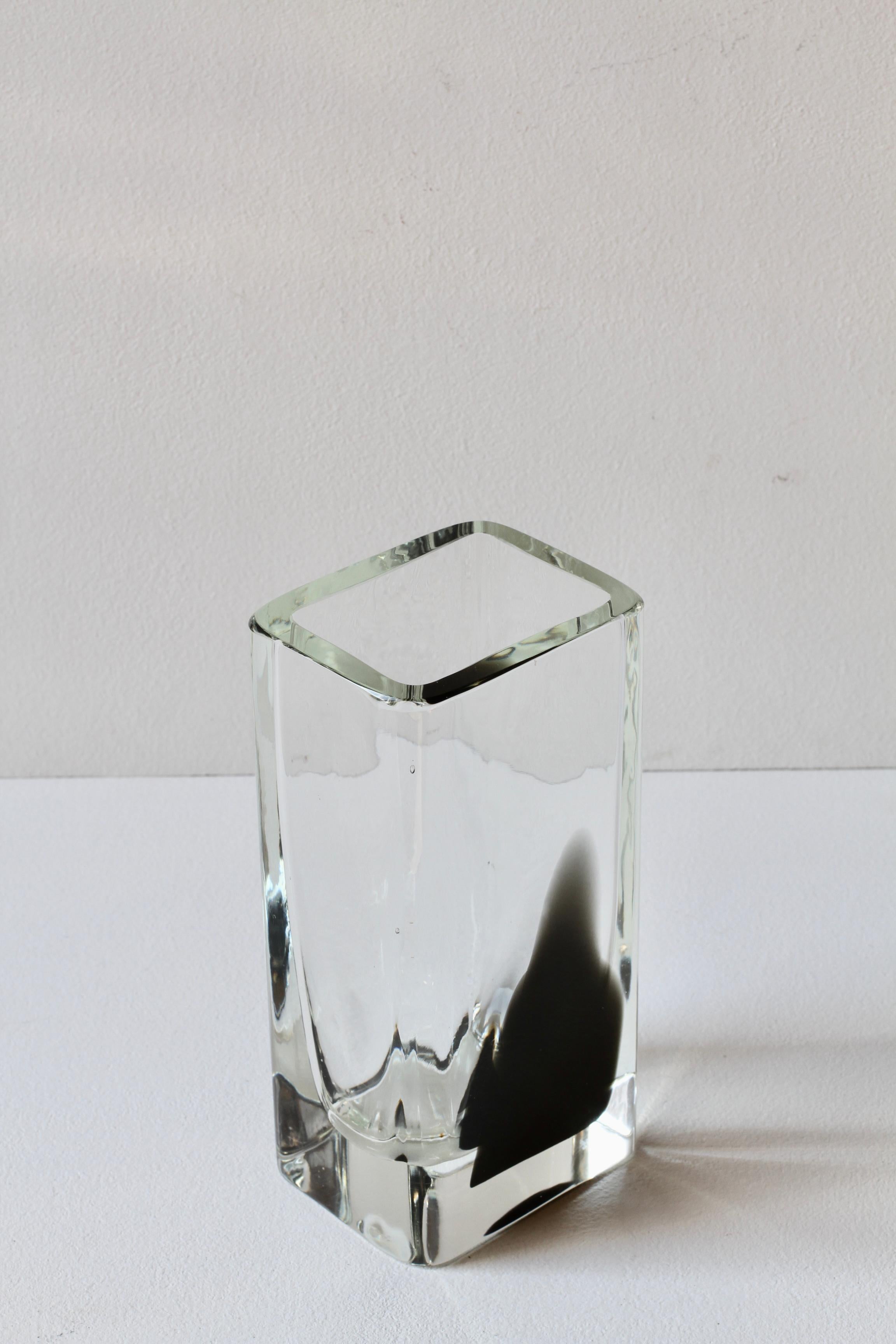 Grande vaso quadrato alto Cenedese in vetro di Murano nero e trasparente New Old Stock in vendita 5