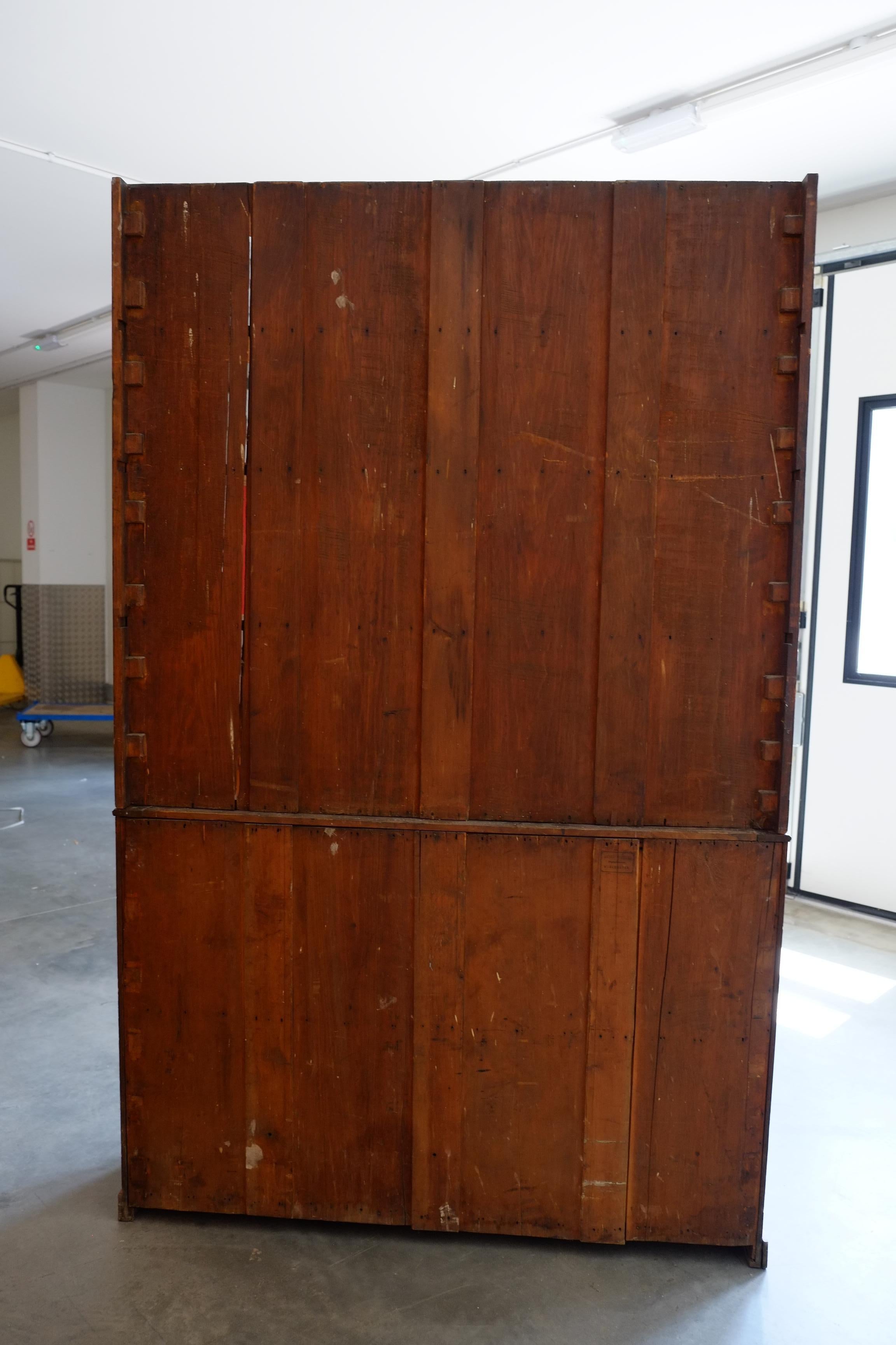 Large Tall English Oak Library School Cupboard & Bookcase Shelves For Sale 4