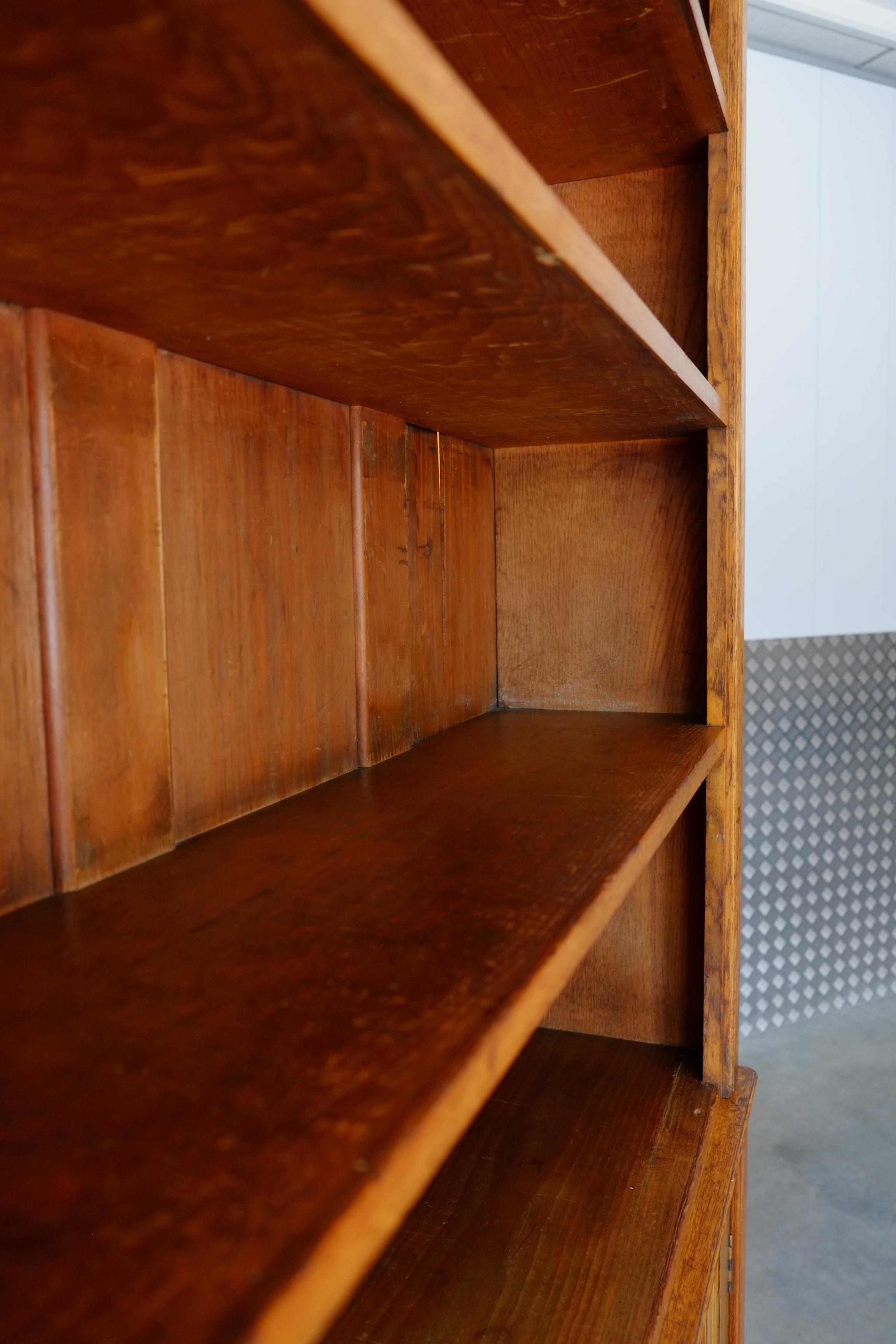 Large Tall English Oak Library School Cupboard & Bookcase Shelves For Sale 6