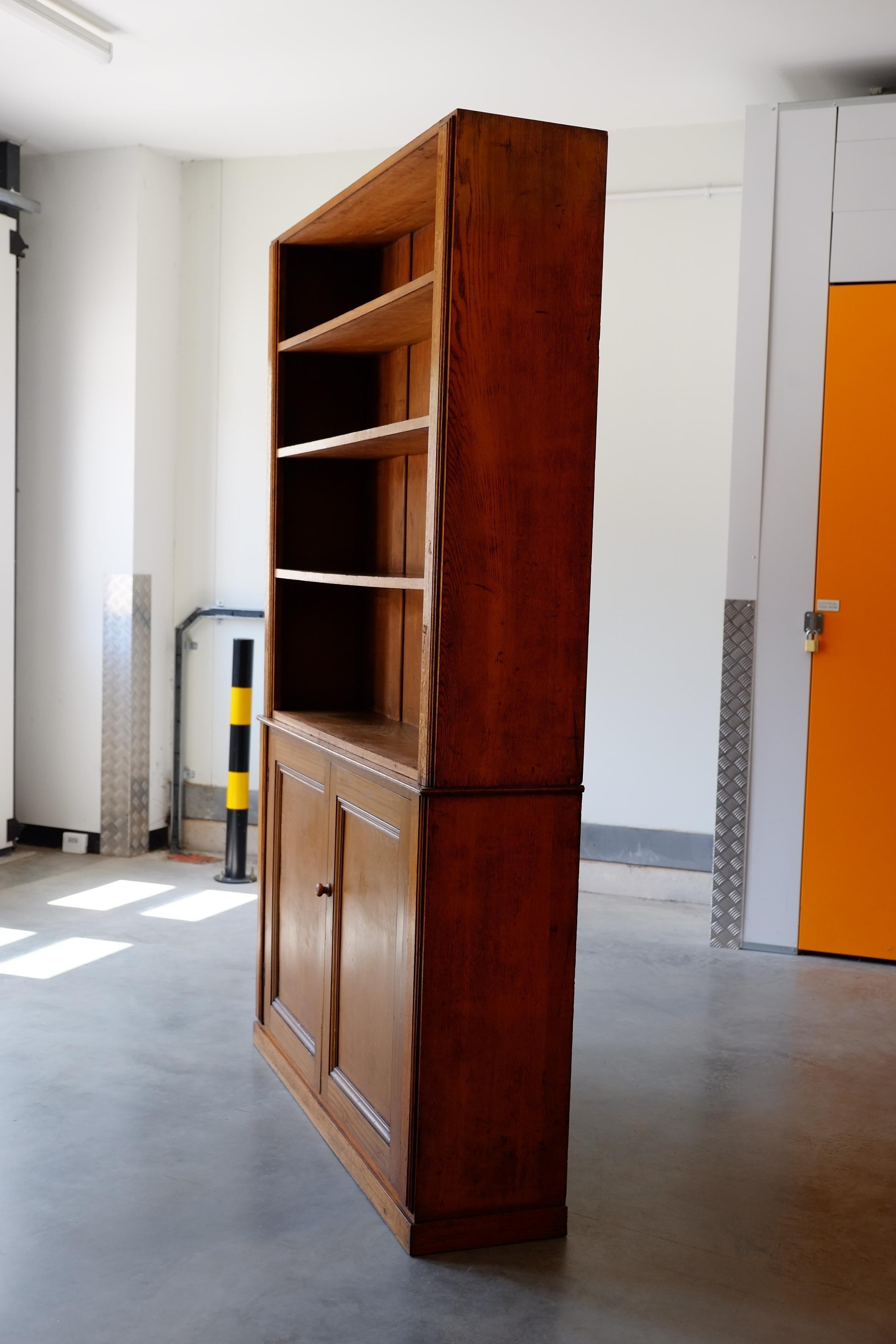 British Large Tall English Oak Library School Cupboard & Bookcase Shelves For Sale