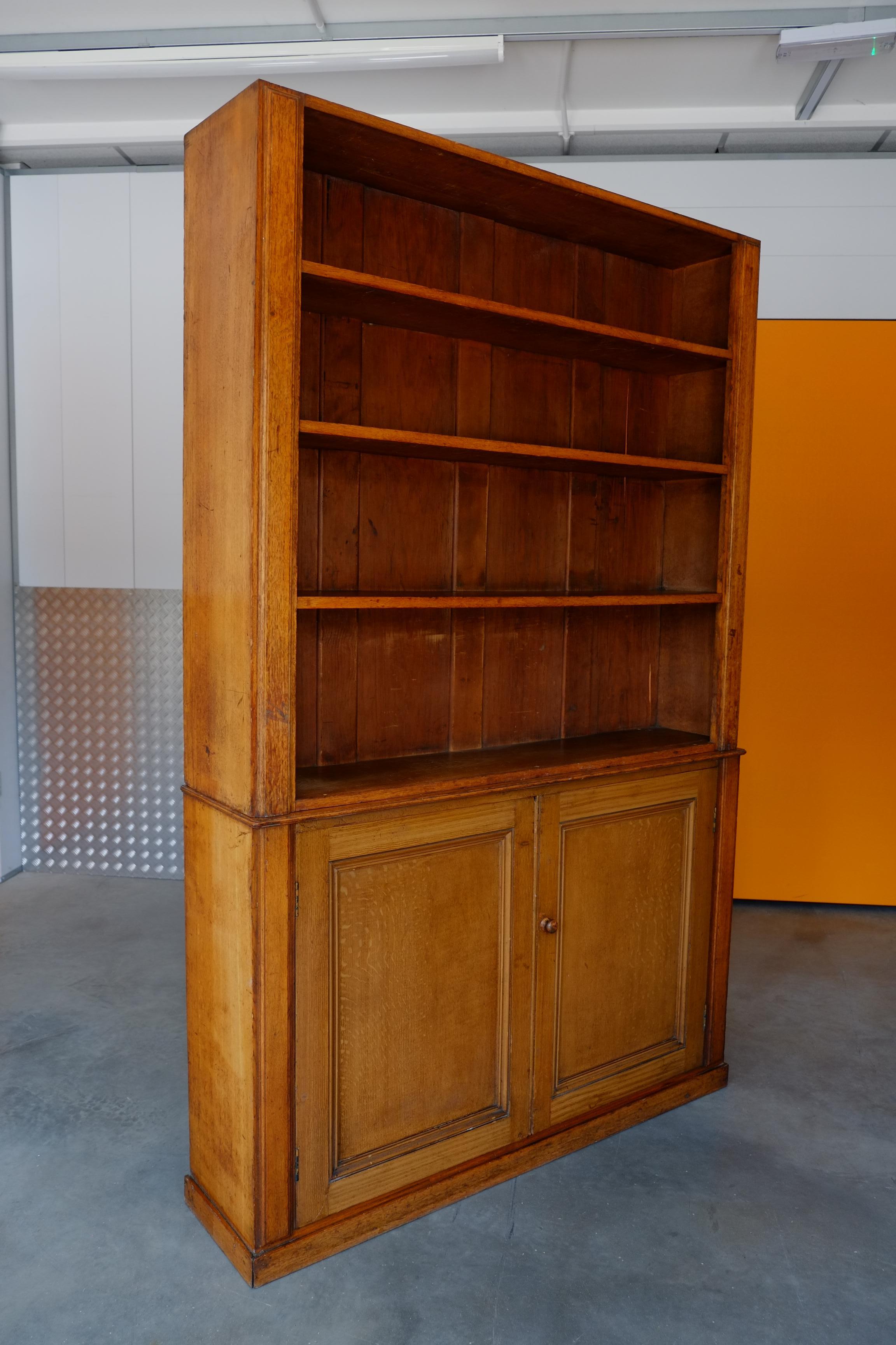 20th Century Large Tall English Oak Library School Cupboard & Bookcase Shelves For Sale