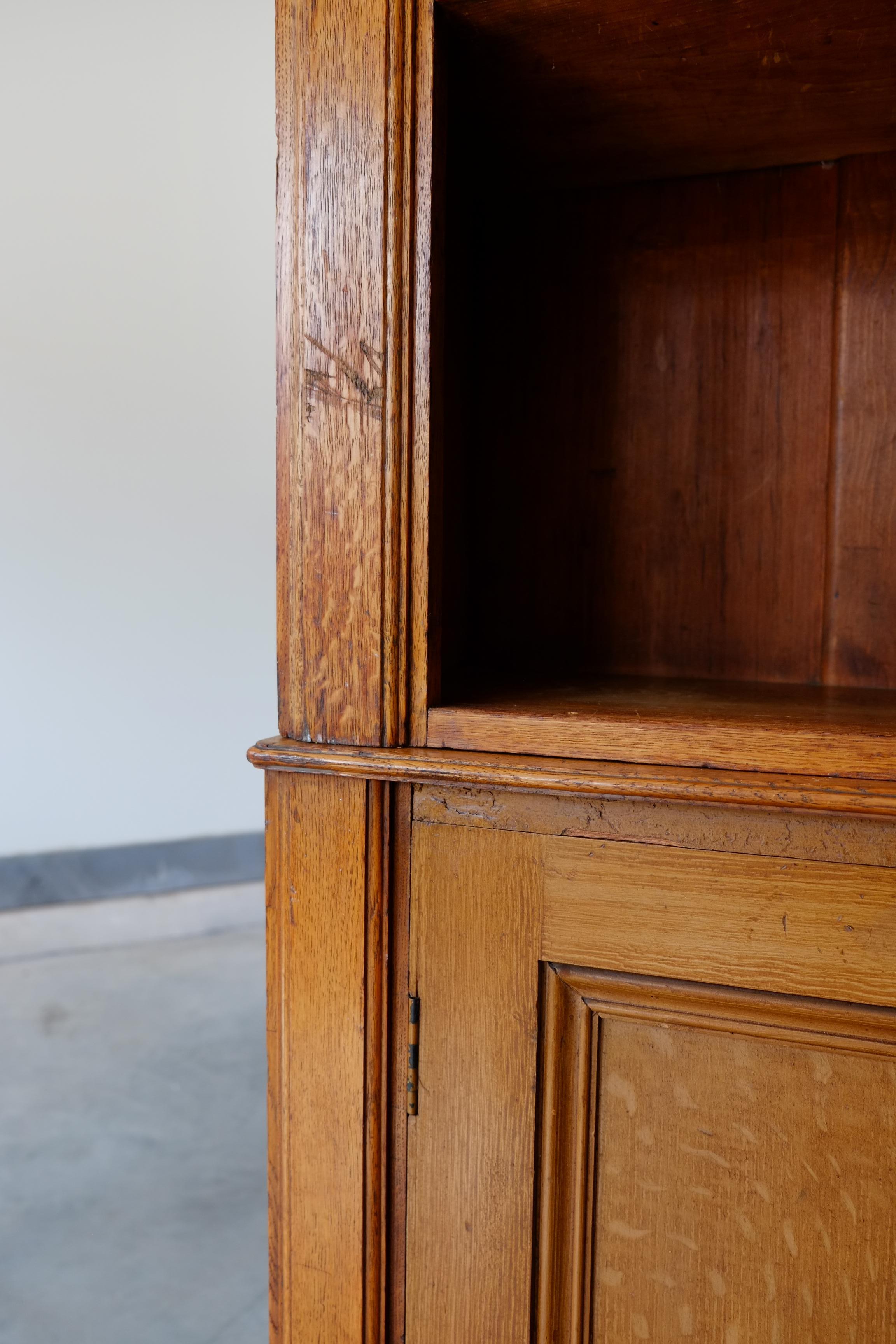 Large Tall English Oak Library School Cupboard & Bookcase Shelves For Sale 1