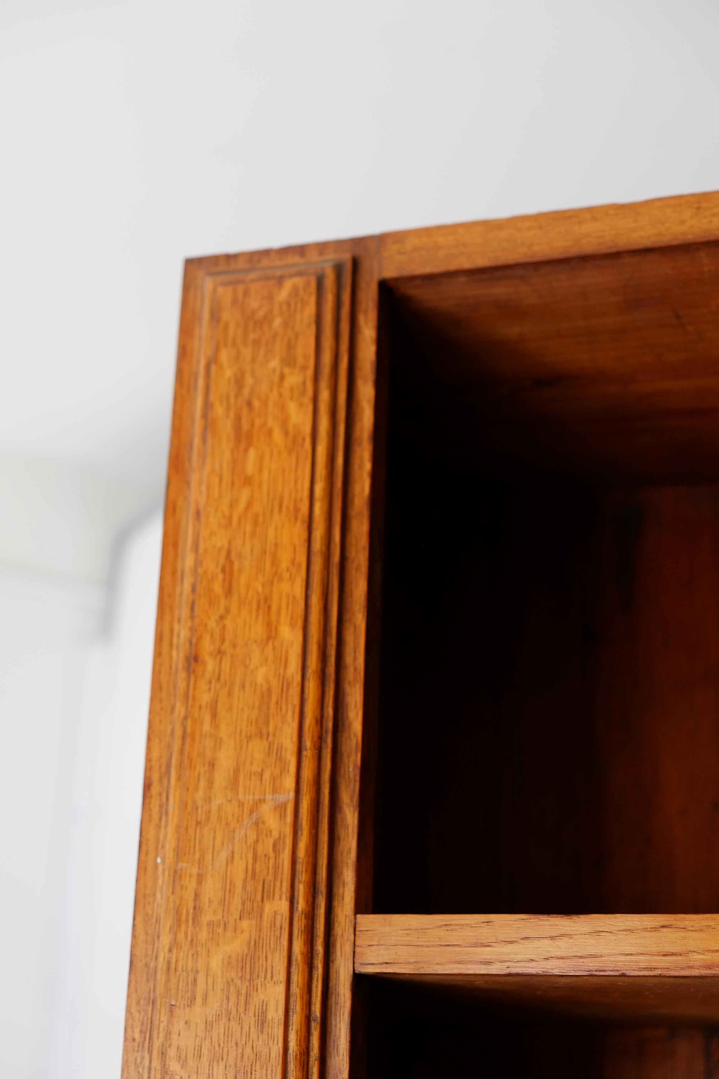 Large Tall English Oak Library School Cupboard & Bookcase Shelves For Sale 3