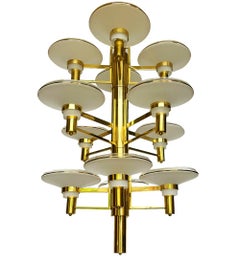 Large & Tall Hollywood Regency Italian Brass & Glass Chandelier for Foyer