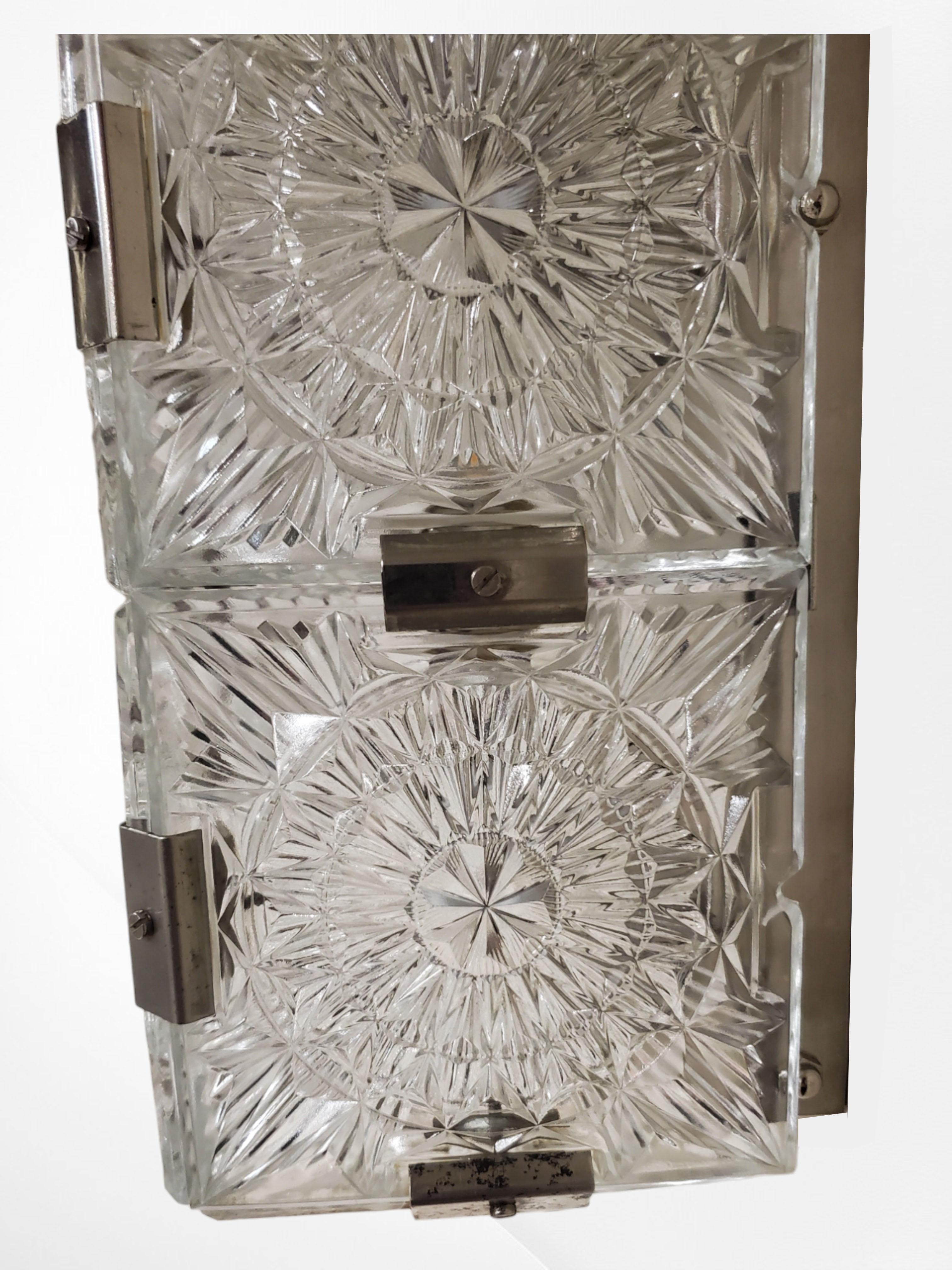 Large + tall pair of rectangular Mid Century Modern sparkly glass sconces For Sale 3