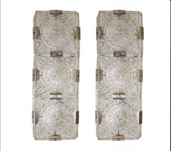 Large + tall pair of rectangular Mid Century Modern sparkly glass sconces