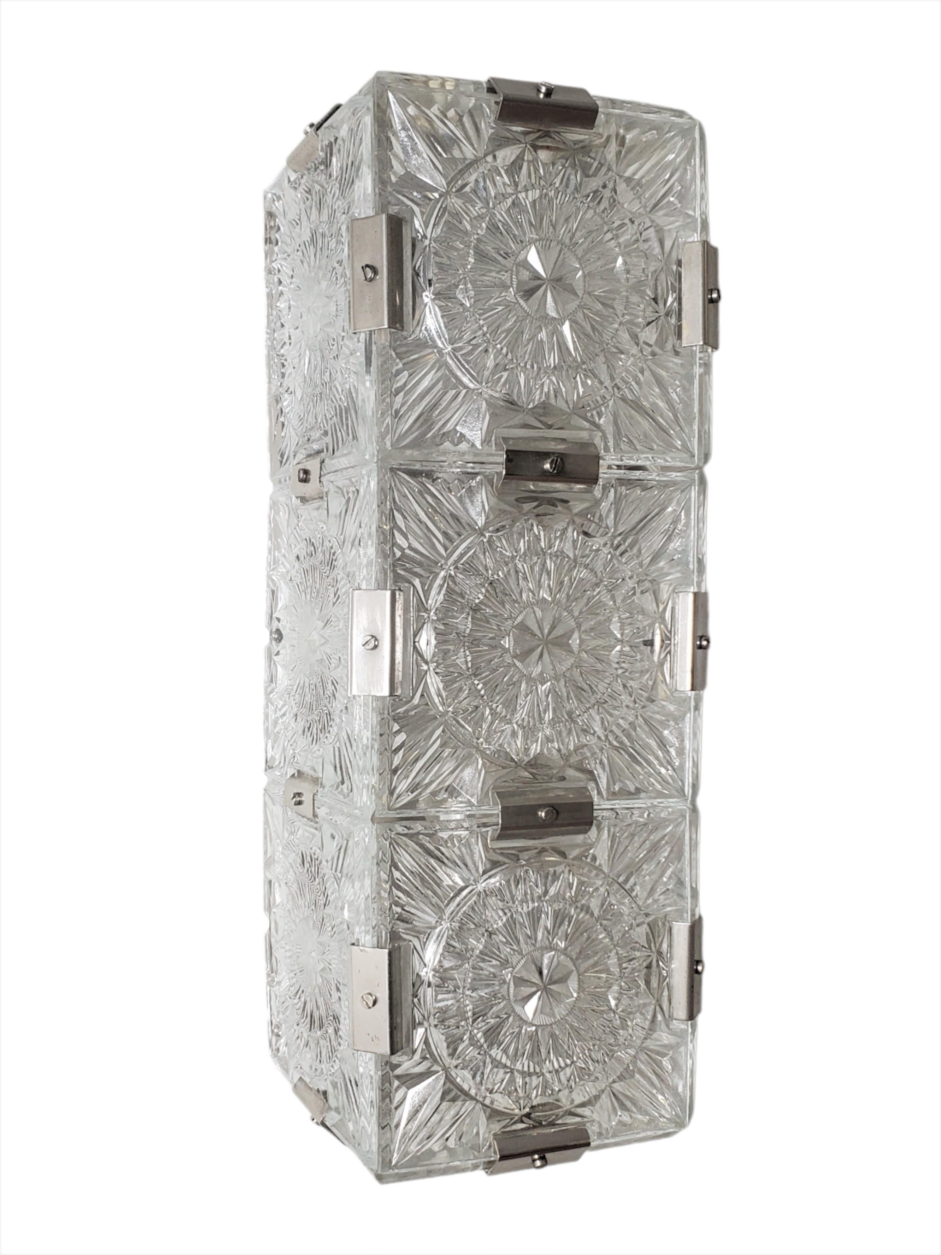 Large + tall pair of rectangular Mid Century Modern sparkly glass sconces In Good Condition For Sale In New York City, NY