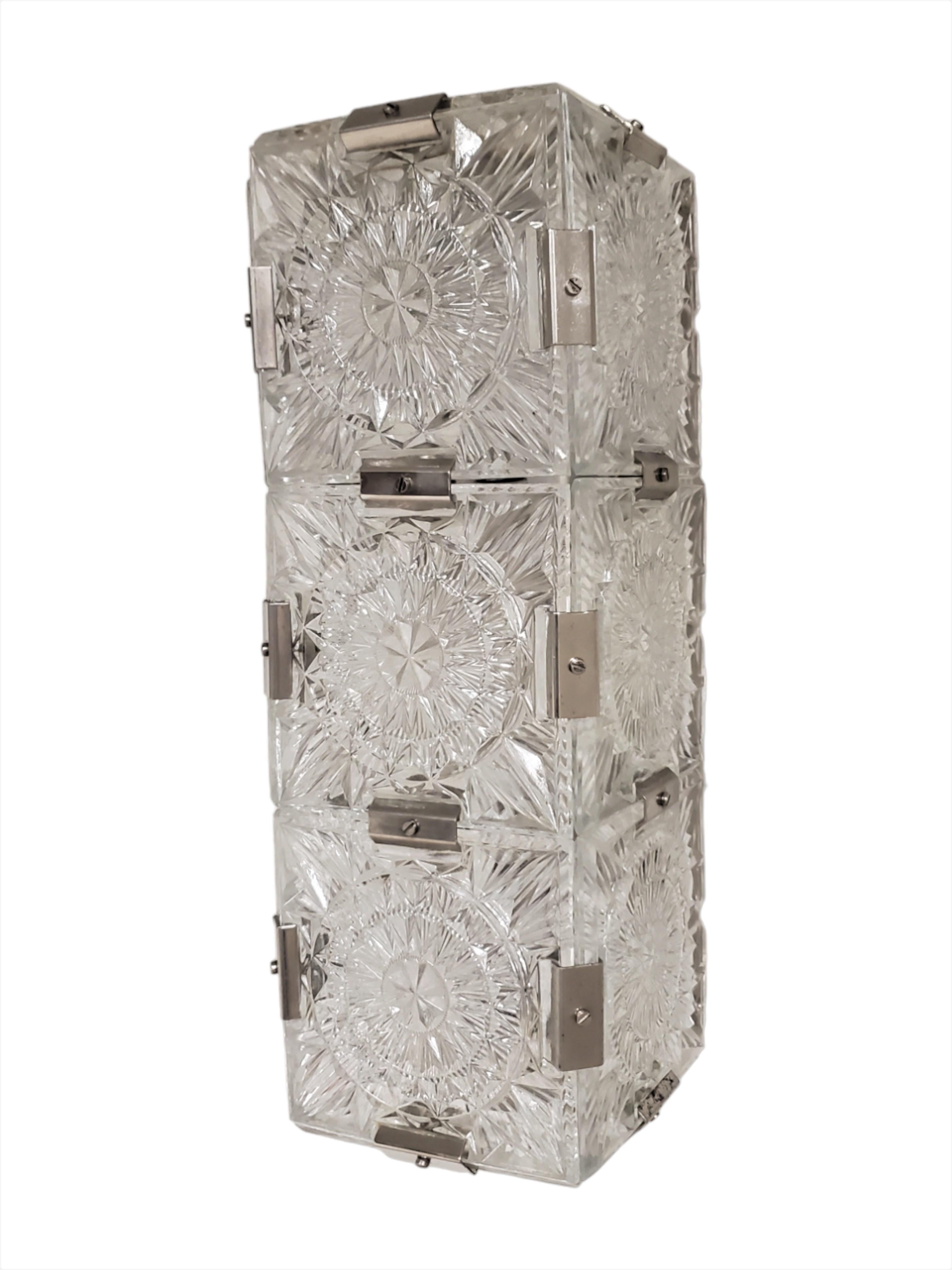 20th Century Large + tall pair of rectangular Mid Century Modern sparkly glass sconces For Sale