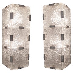Vintage Large + tall pair of rectangular Mid Century Modern sparkly glass sconces