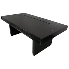 Large Tambour Brutalist desk in Black by Clausen & Maerus, Norway 1960s