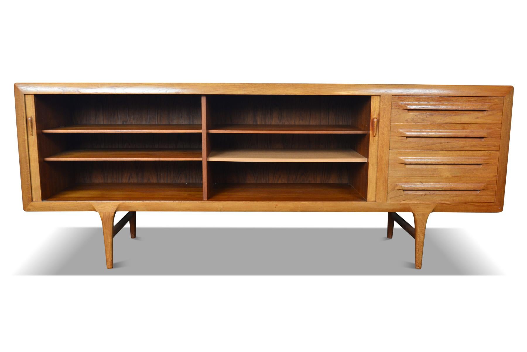 20th Century Large Tambour Teak Credenza by Ib Kofod Larsen for Faarup For Sale
