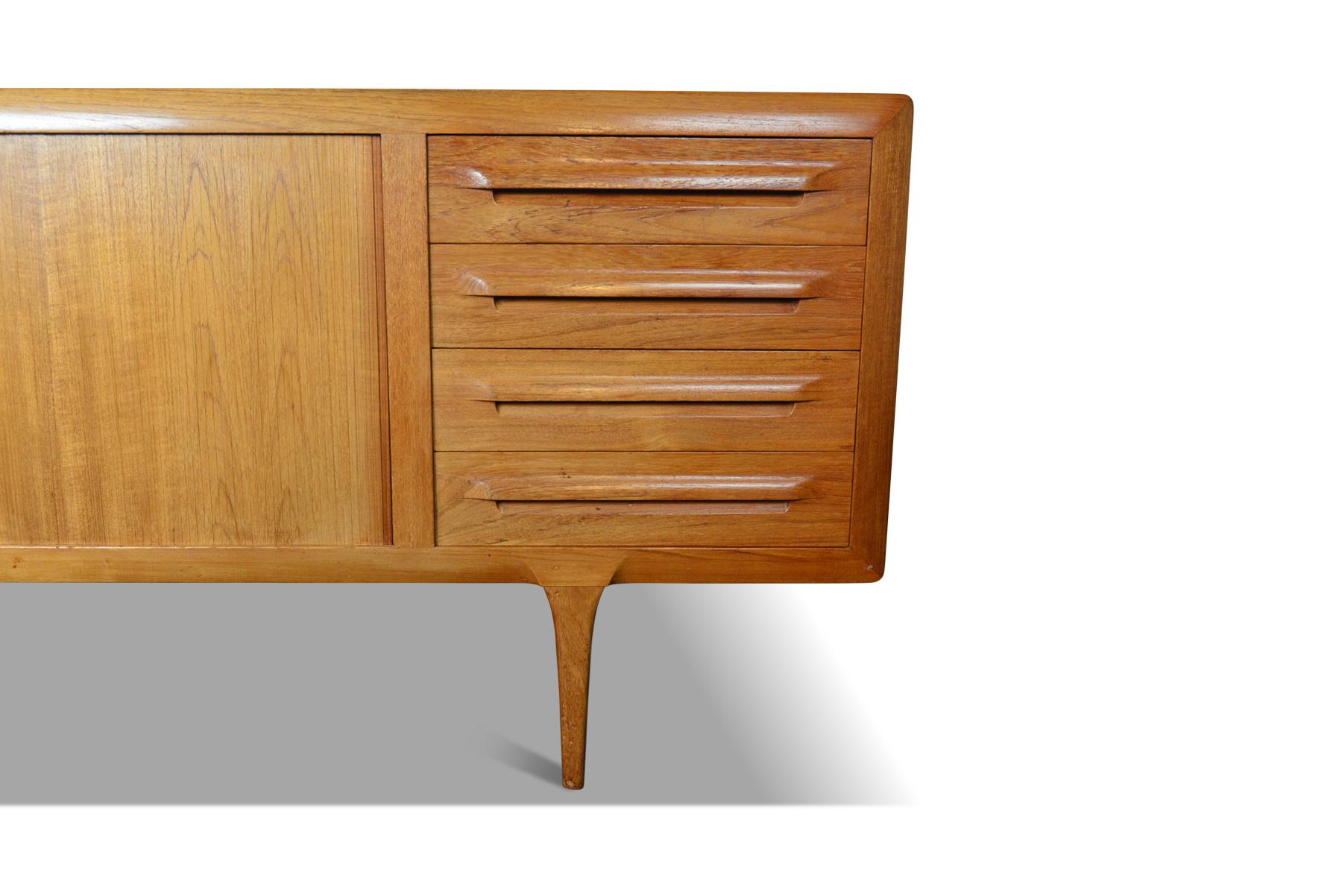 Large Tambour Teak Credenza by Ib Kofod Larsen for Faarup For Sale 1