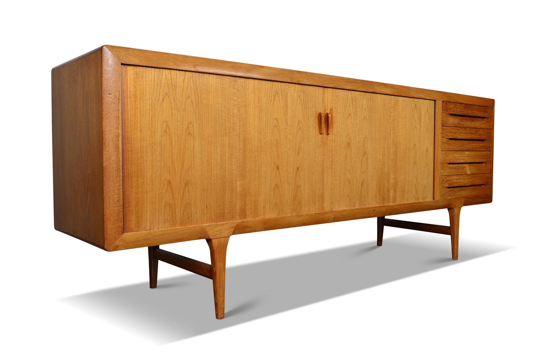 Large Tambour Teak Credenza by Ib Kofod Larsen for Faarup For Sale 2