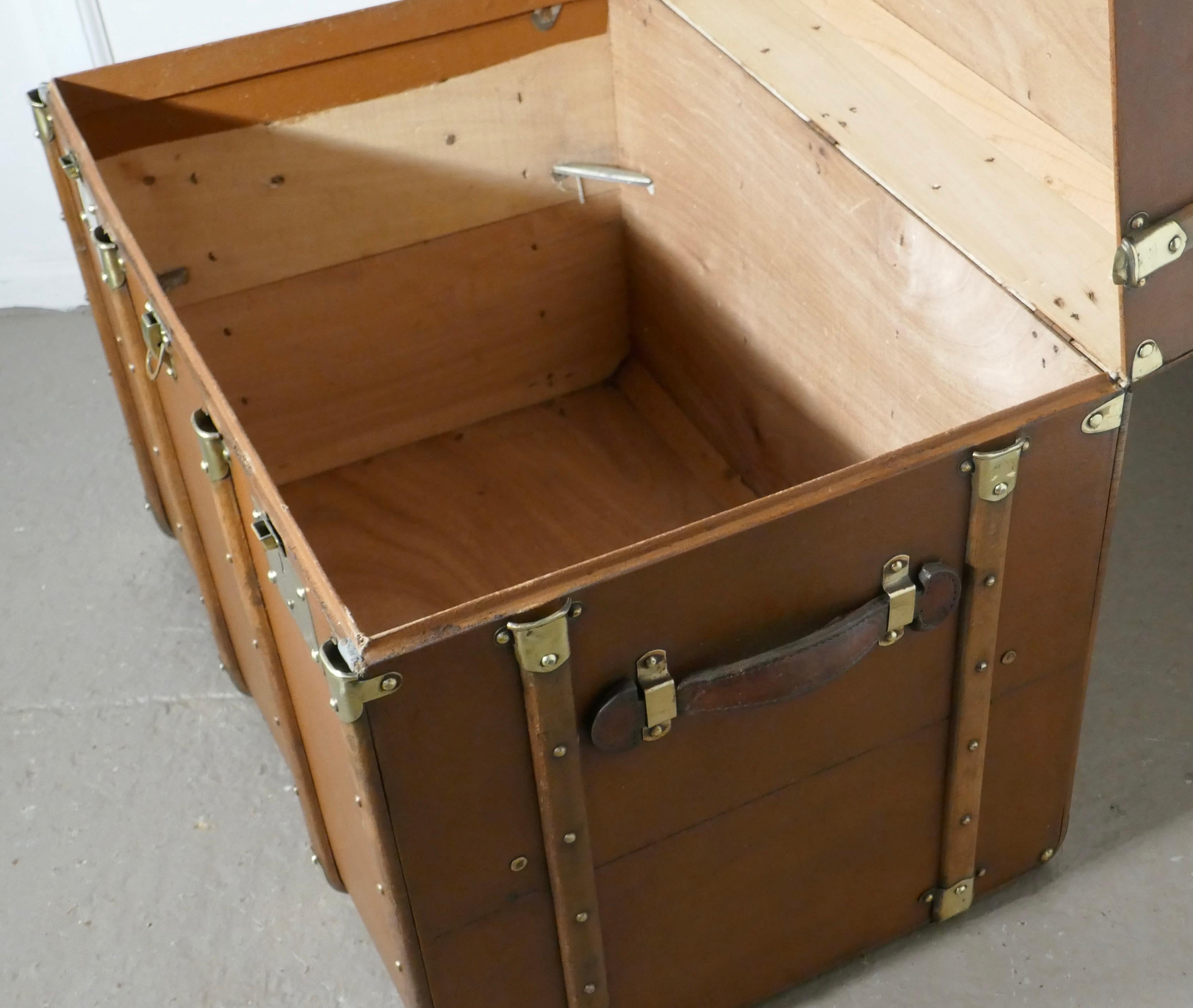 Large Tan Canvas, Wood and Brass Bound Steamer Trunk 4