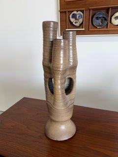 Gran Jarrón de Cerámica Studio Pottery Modernista Biomórfico Vintage Bronceado