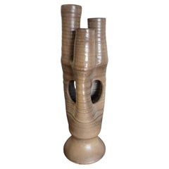 Gran Jarrón de Cerámica Studio Pottery Modernista Biomórfico Vintage Bronceado